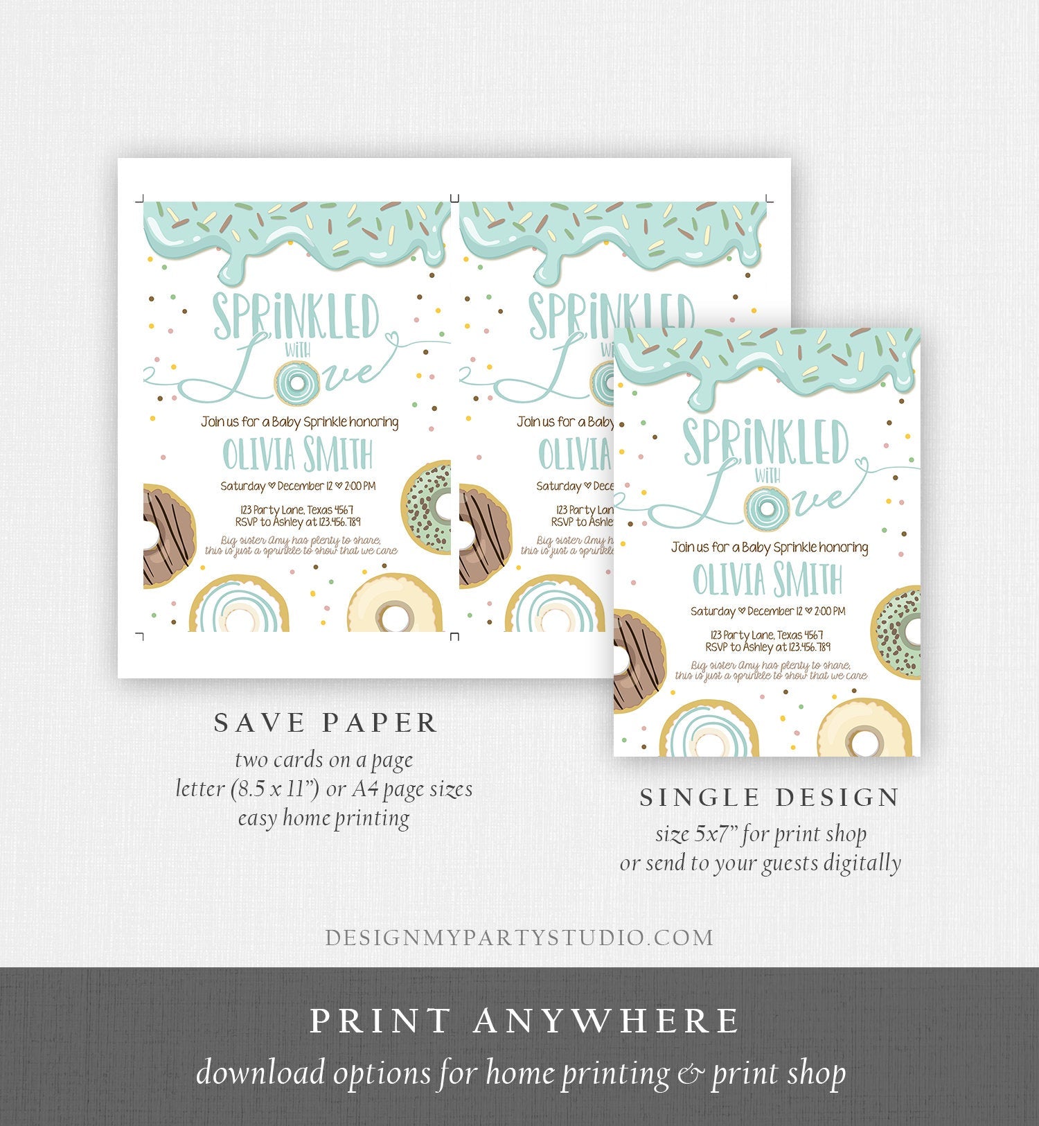 Editable Donut Sprinkled With Love Baby Shower Invitation Sprinkle Donut Diapers Coed Boy Blue Pastel Download Printable Corj Template 0320