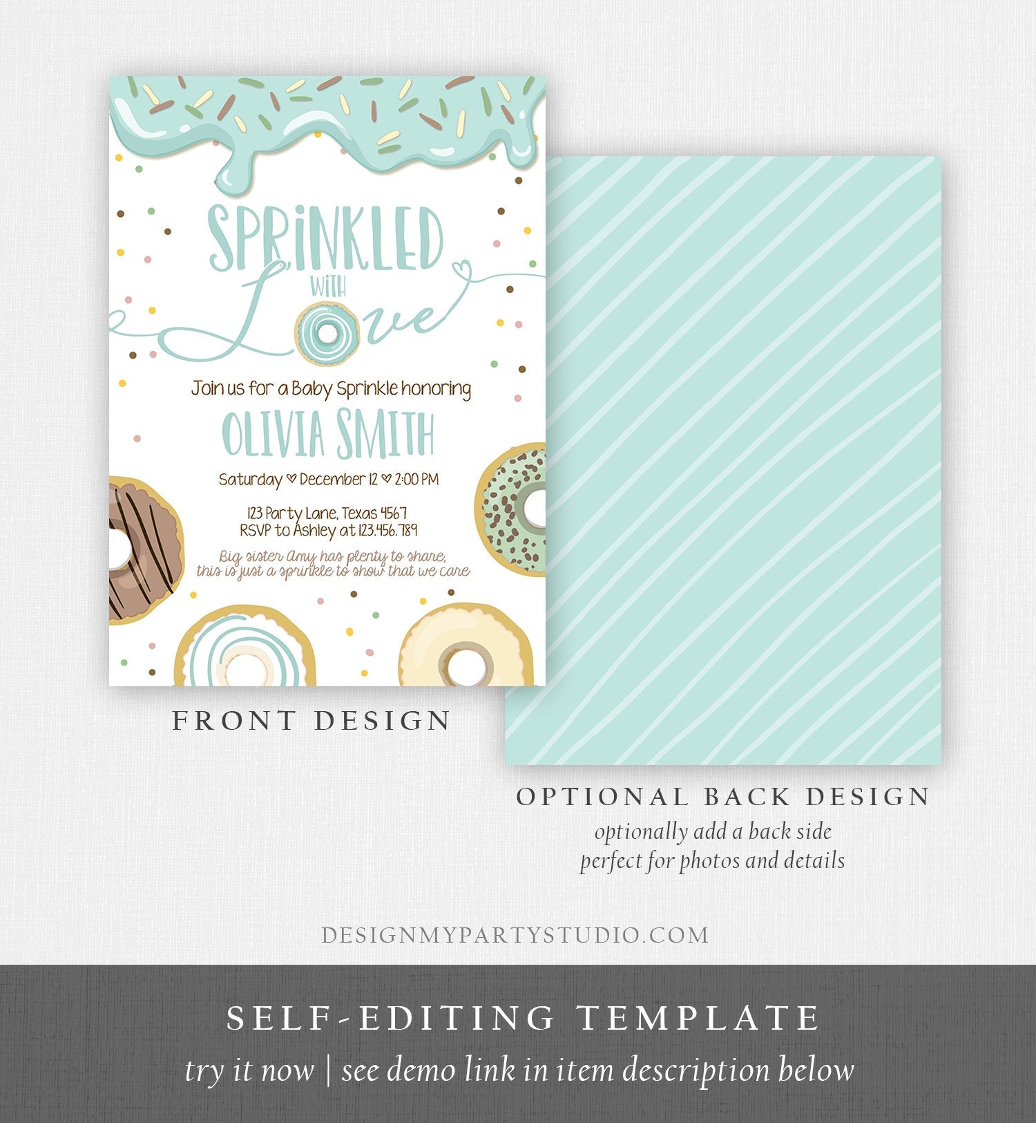 Editable Donut Sprinkled With Love Baby Shower Invitation Sprinkle Donut Diapers Coed Boy Blue Pastel Download Printable Corj Template 0320