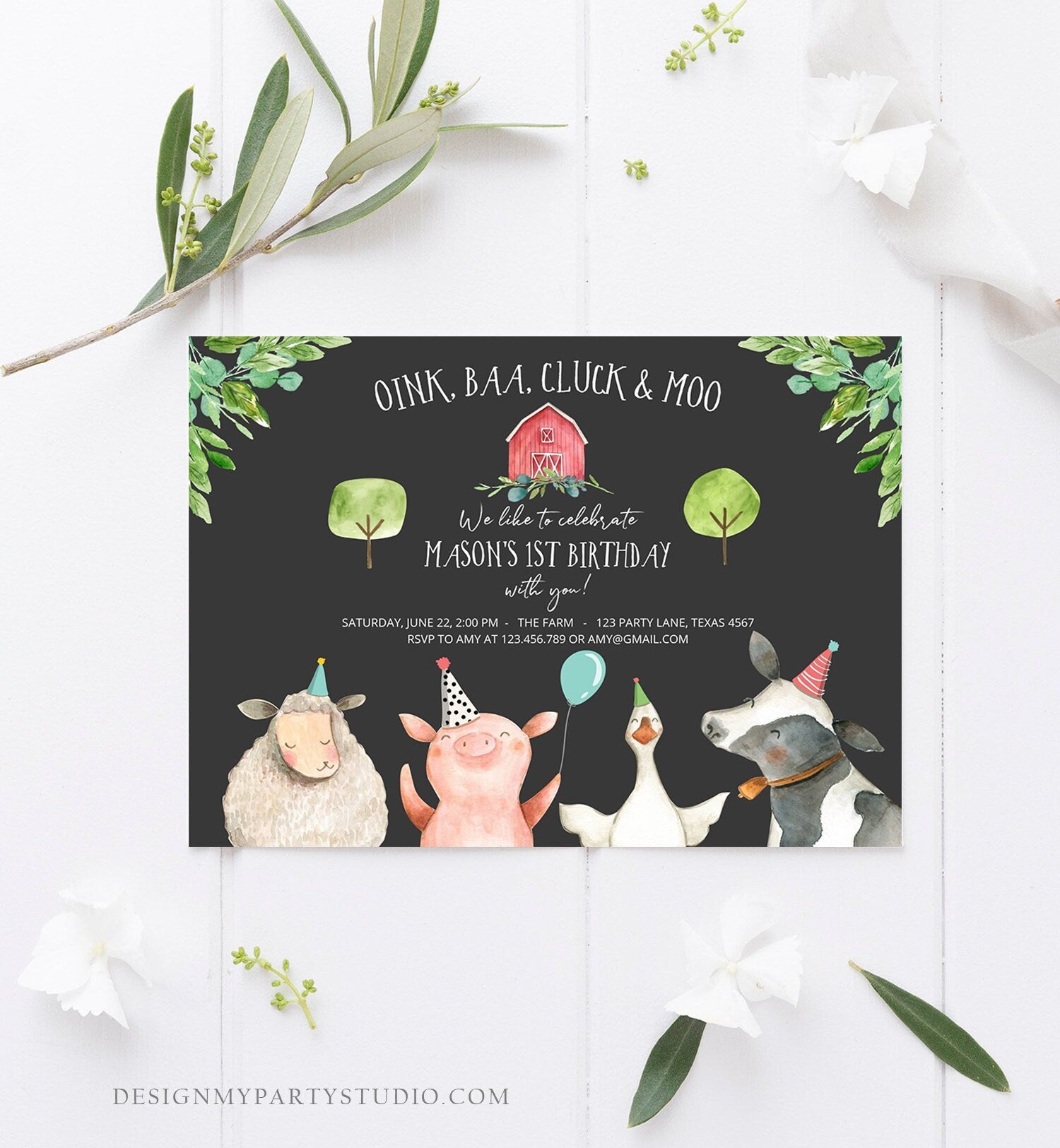 Editable Farm Birthday Invitation Boy Farm Animals Boy Barnyard Birthday Party Download Printable Invitation Template Digital Corjl 0155