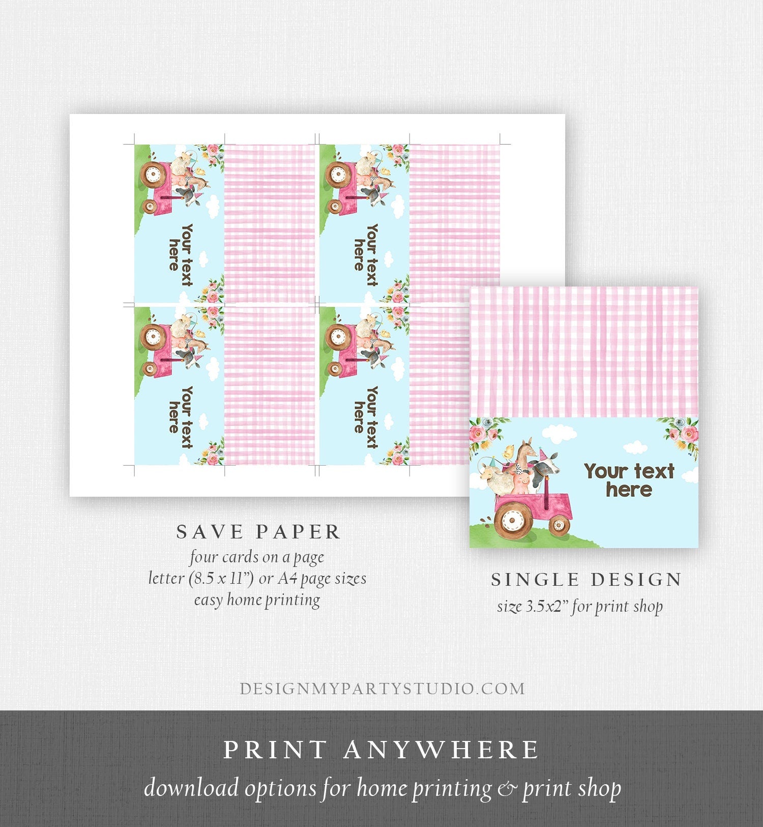 Editable Farm Animals Food Labels Barnyard Birthday Food Cards Tent Card Pink Farm Girl Shower Buffer Label Tent Card Template Corjl 0155