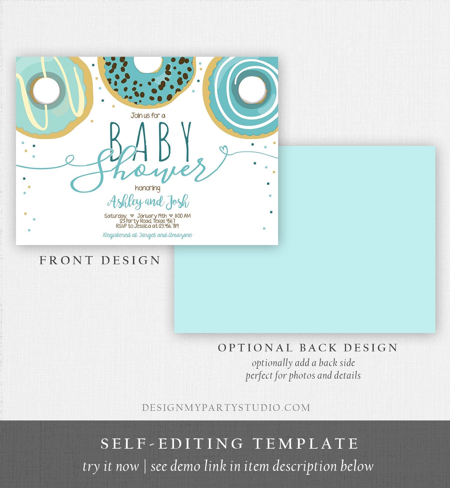 Editable Donut Baby Shower Invitation Sprinkle Sprinkled With Love Donut Diapers Coed Boy Blue Pastel Download Printable Corj Template 0050