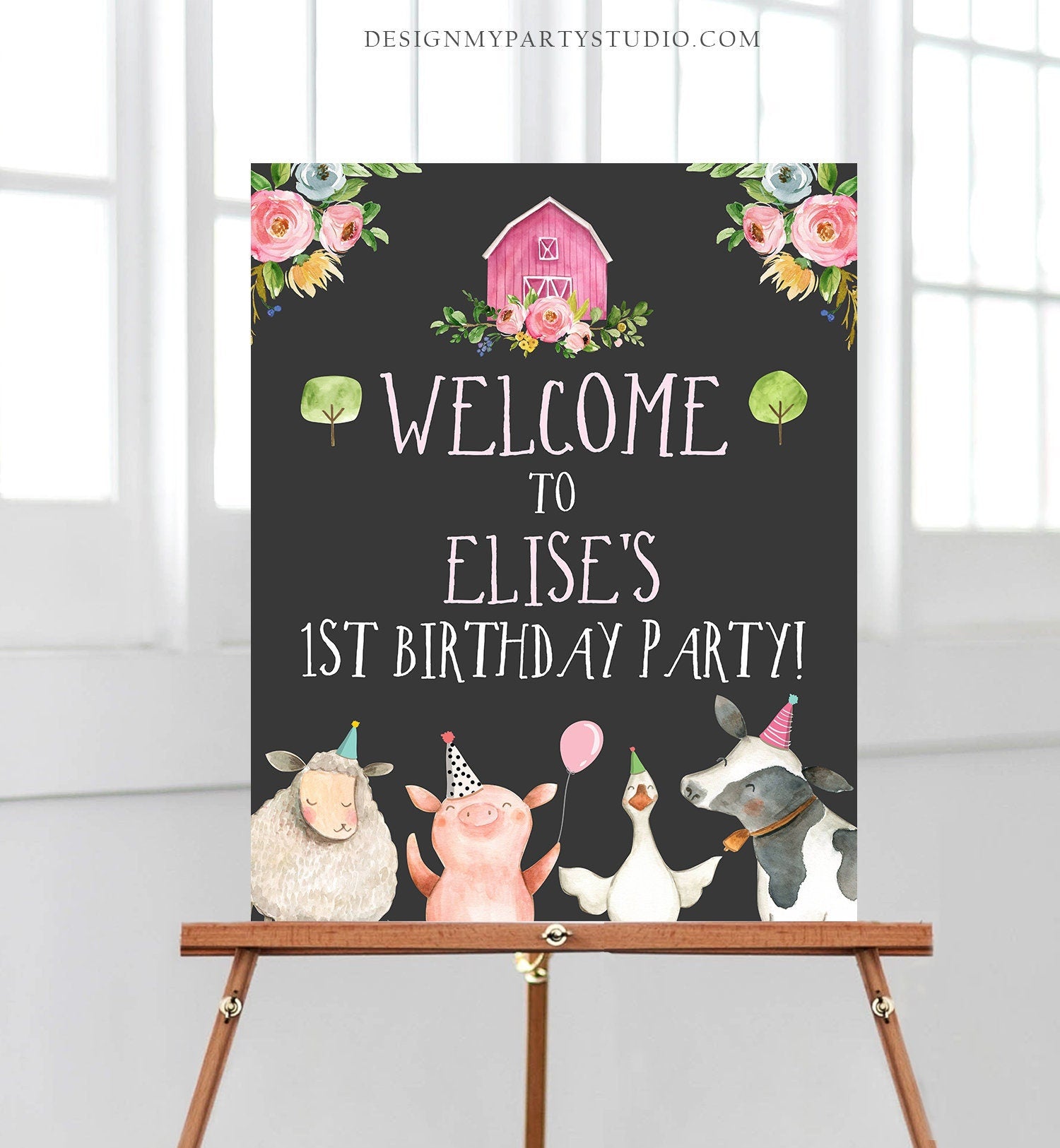 Editable Farm Birthday Welcome Sign Girl Barnyard Birthday Welcome Sign Farm Animals Birthday Welcome Girl Template Corjl PRINTABLE 0155