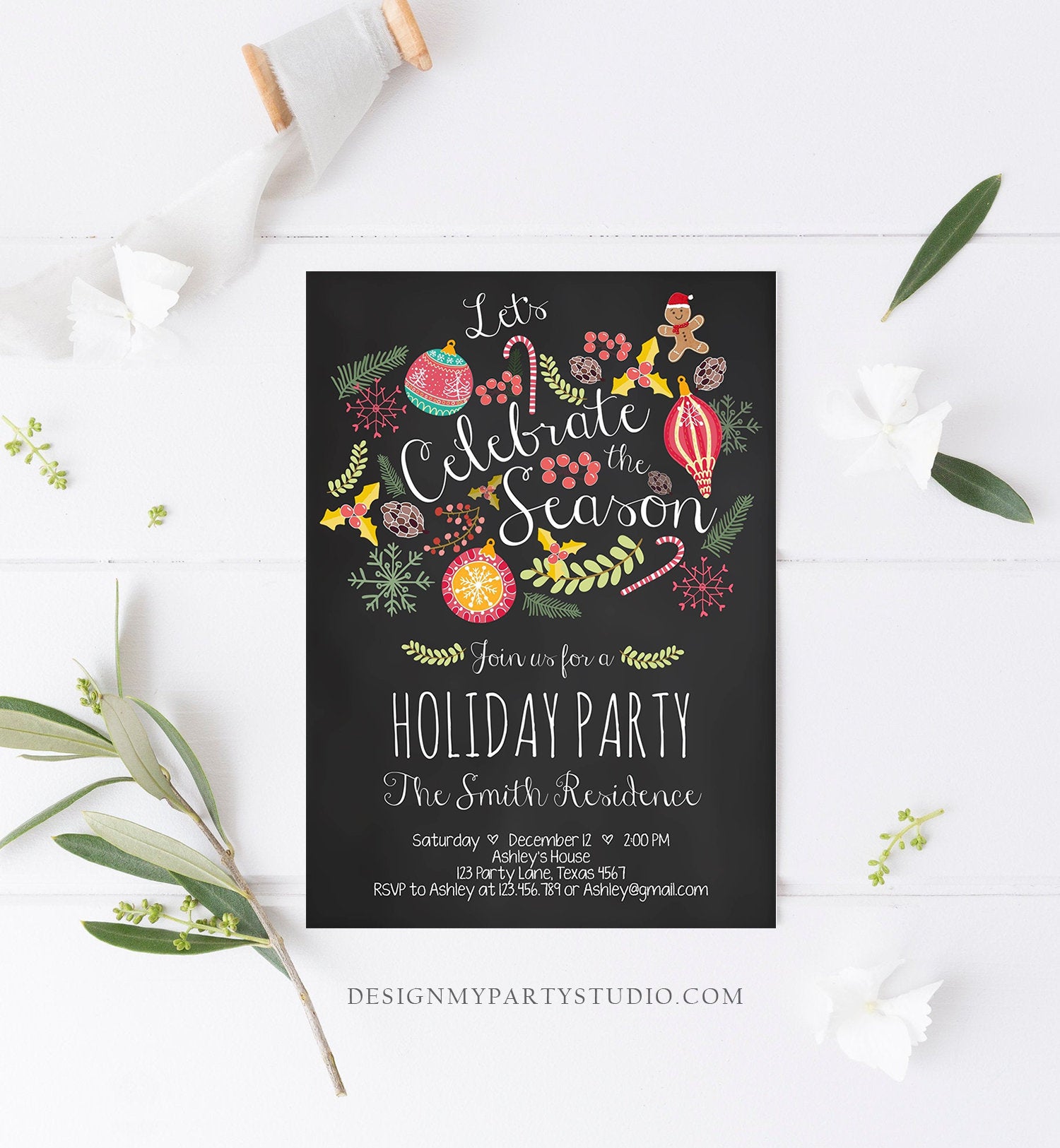 Editable Holiday Party Invitation Christmas Party Invite Cookie Party Tis The Season Winter Party Gingerbread Printable Template Corjl 0270