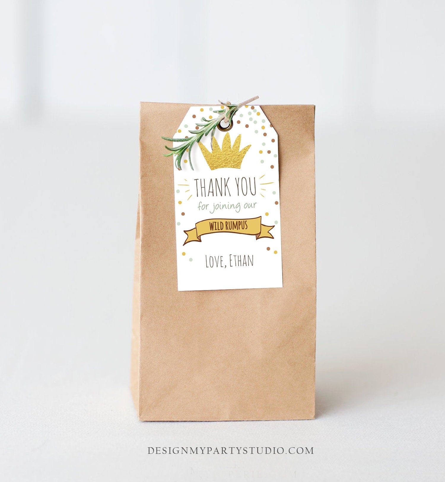 Editable Wild Things Favor tags Wild One Thank you tags Label tags Gold Crown Boy First Birthday Gift tags Thank you Template Corjl 0099