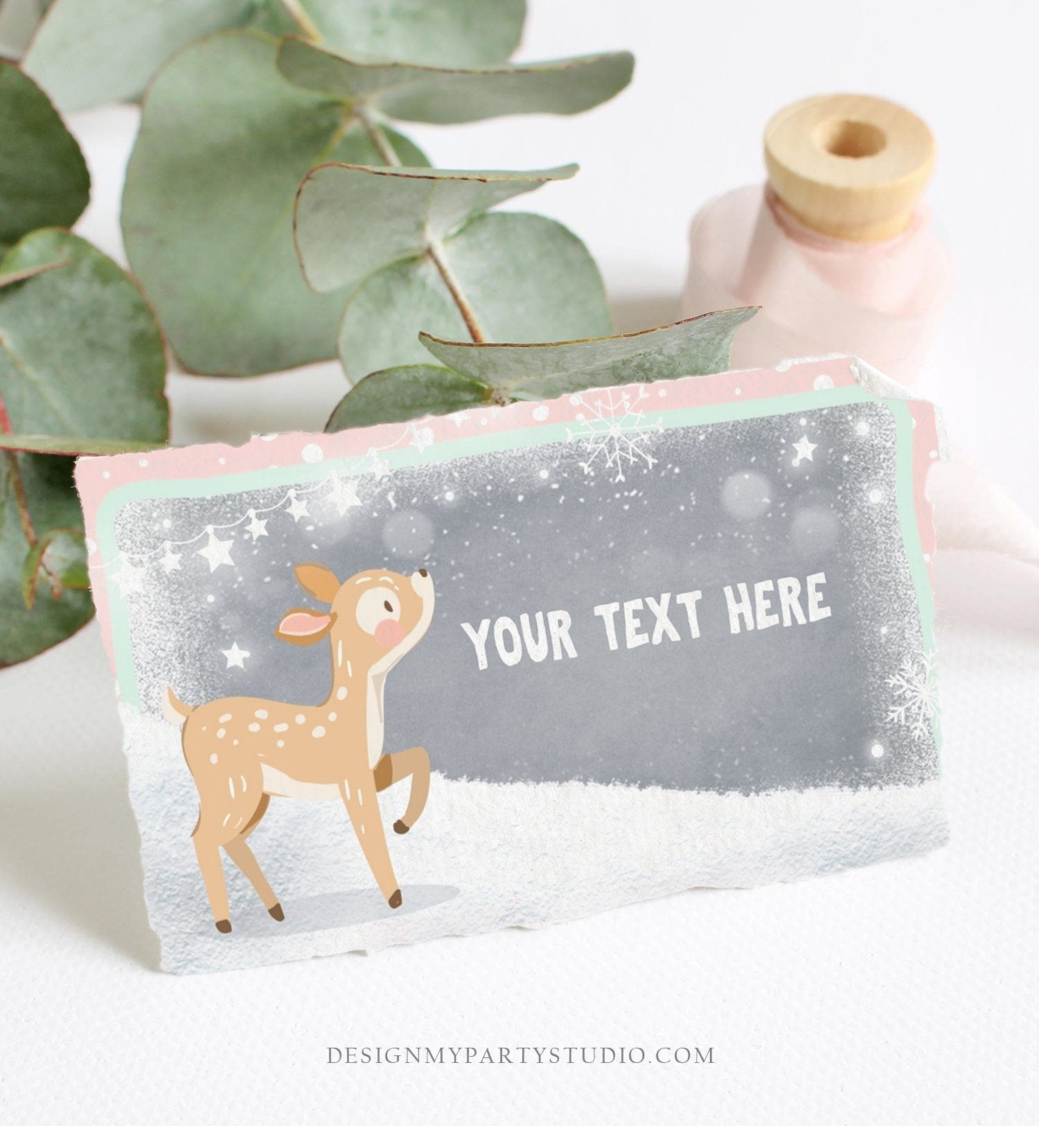 Editable Winter Food Tent Cards Food Labels Girl Birthday Winter Onederland Decorations Pink Deer Food Labels Printable Template Corjl 0109