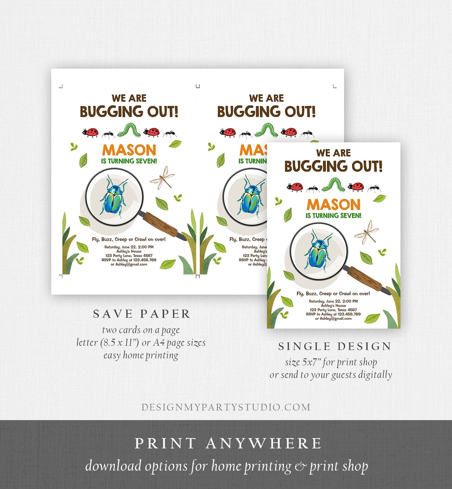 Editable Bug Birthday Invitation Insect Party We Are Bugging Out bug Hunt Bugs Boy Printable Invitation Summer Template Digital Corjl 0090