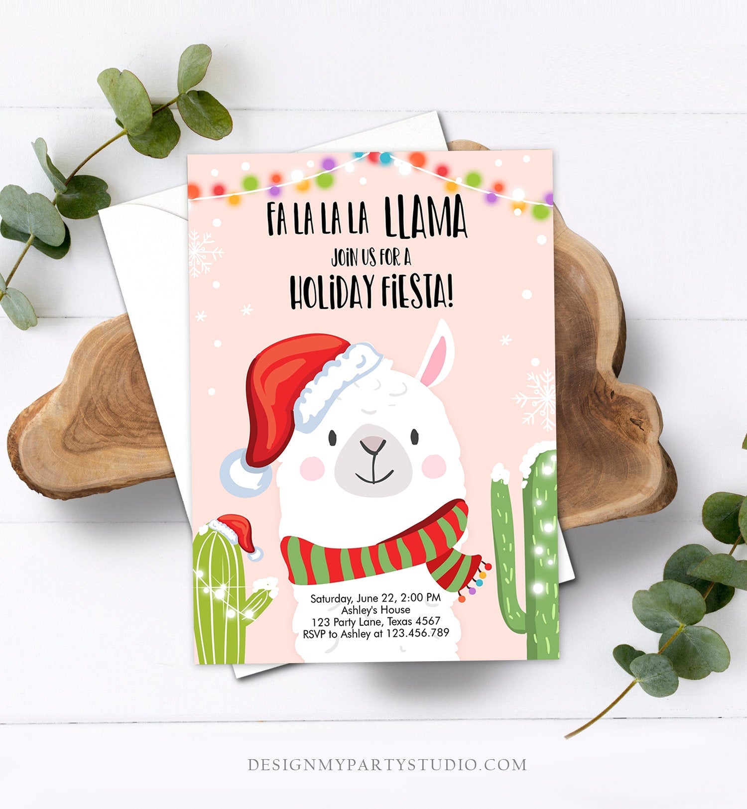 Editable Llama Christmas Party Invitation Cactus Mexican Holiday Fiesta Xmas Fa La La Sweater Party Download Printable Corjl Template 0273