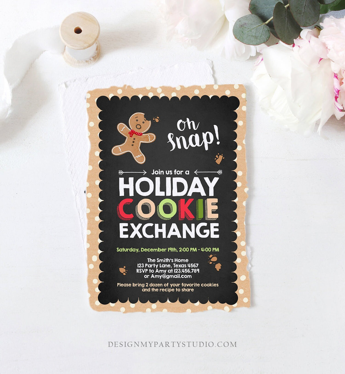 Editable Christmas Cookie Exchange Invitation Christmas Party Invite Cookie Party Gingerbread Download Printable Invite Template Corjl 0111