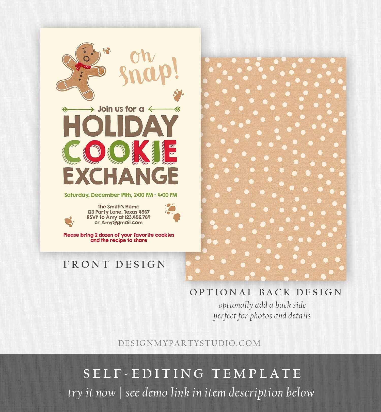 Editable Christmas Cookie Exchange Invitation Christmas Party Invite Cookie Party Gingerbread Download Printable Template Corjl 0111