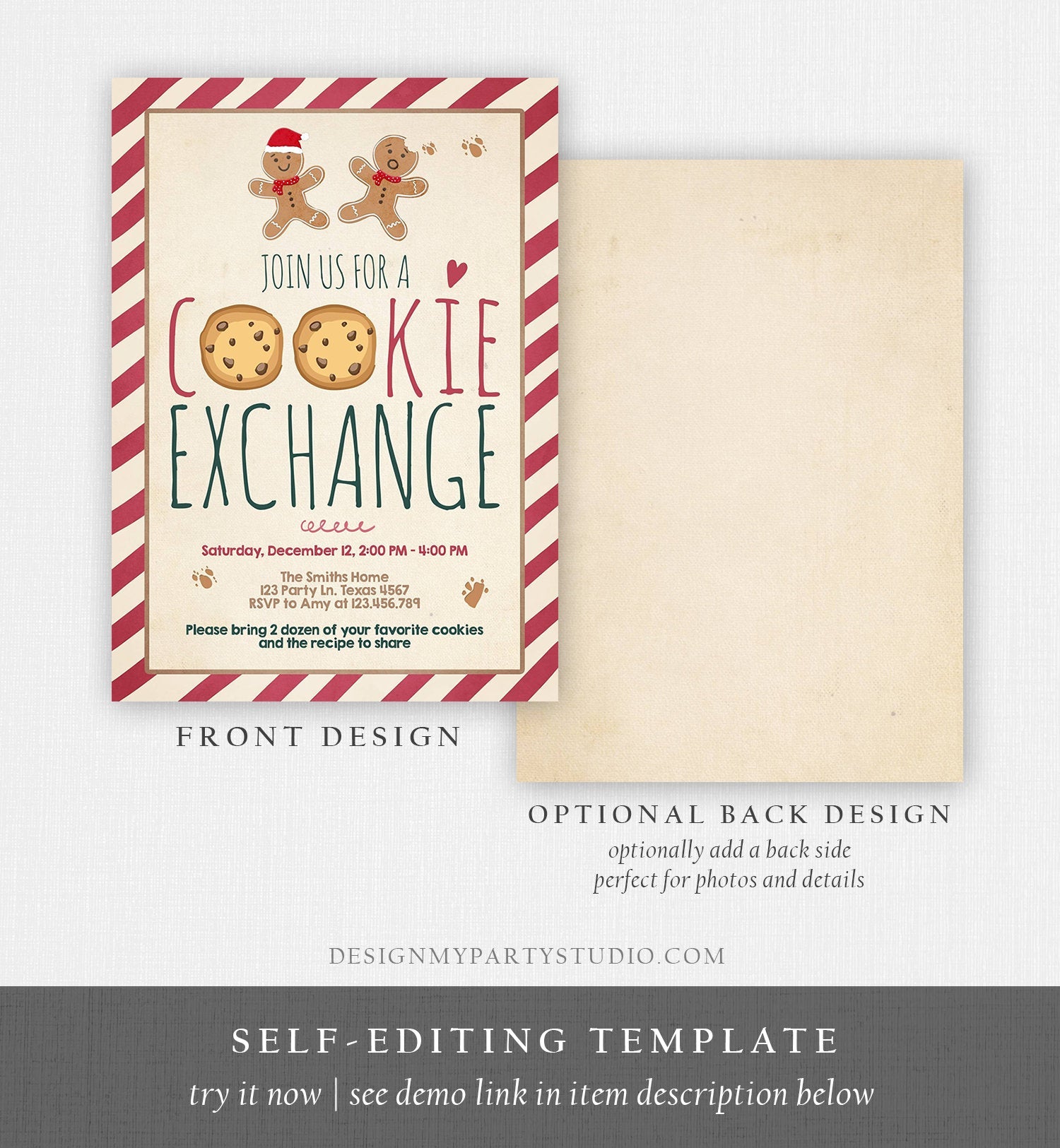 Editable Cookie Exchange Party Invitation Christmas Party Invitation Cookie Party Gingerbread Xmas Download Printable Template Corjl 0111