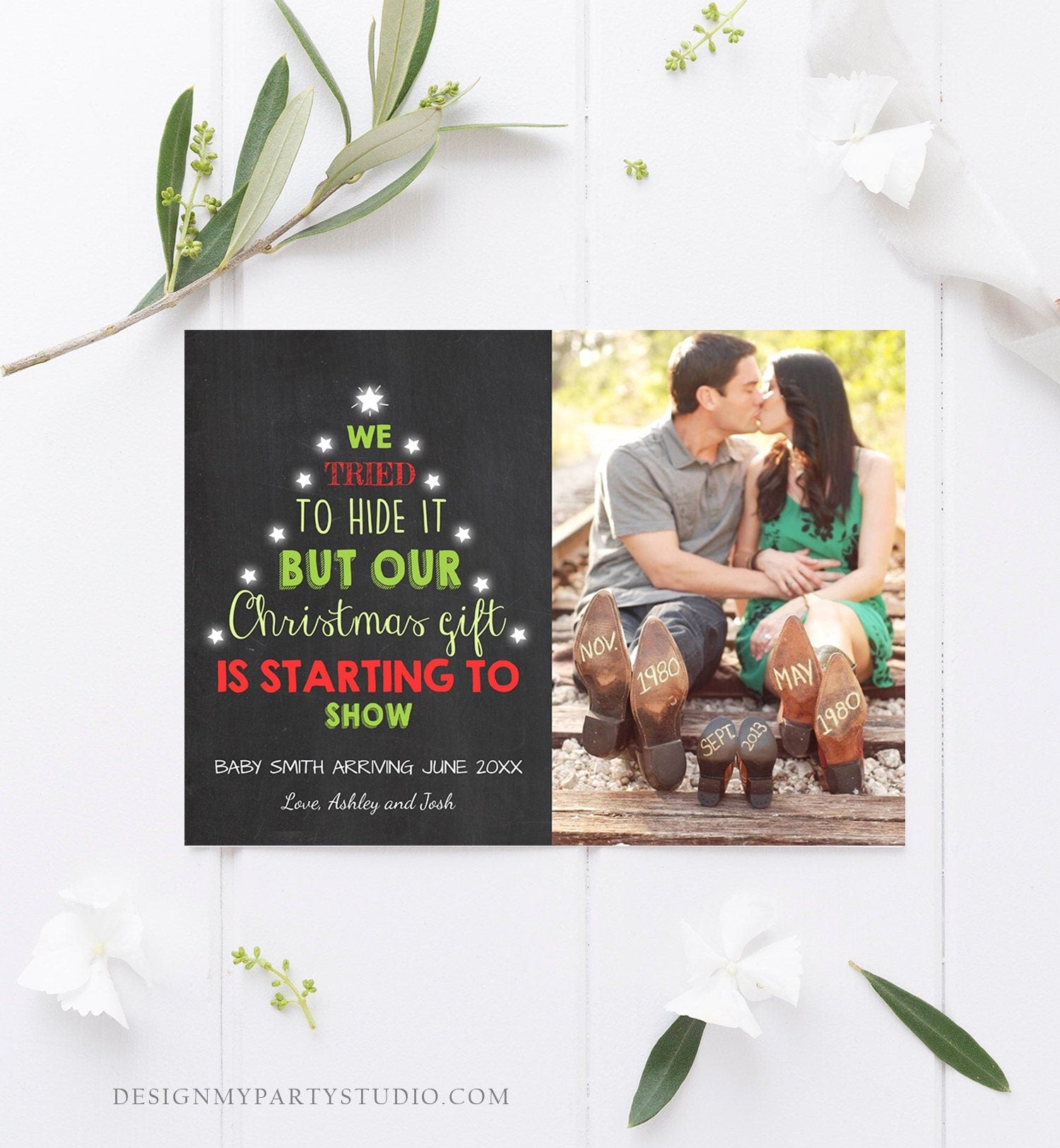 Editable Christmas Pregnancy Announcement Merry Christmas Pregnancy Reveal Tree Grandparents Download Printable Card Template Corjl