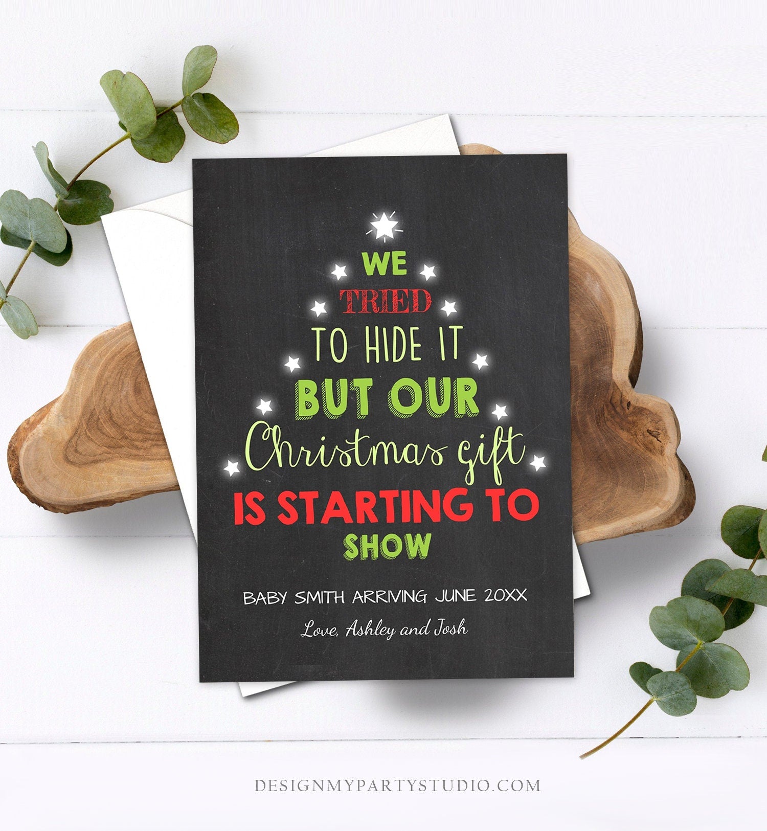 Editable Christmas Pregnancy Announcement Merry Christmas Pregnancy Reveal Tree Grandparents Download Printable Card Template Corjl