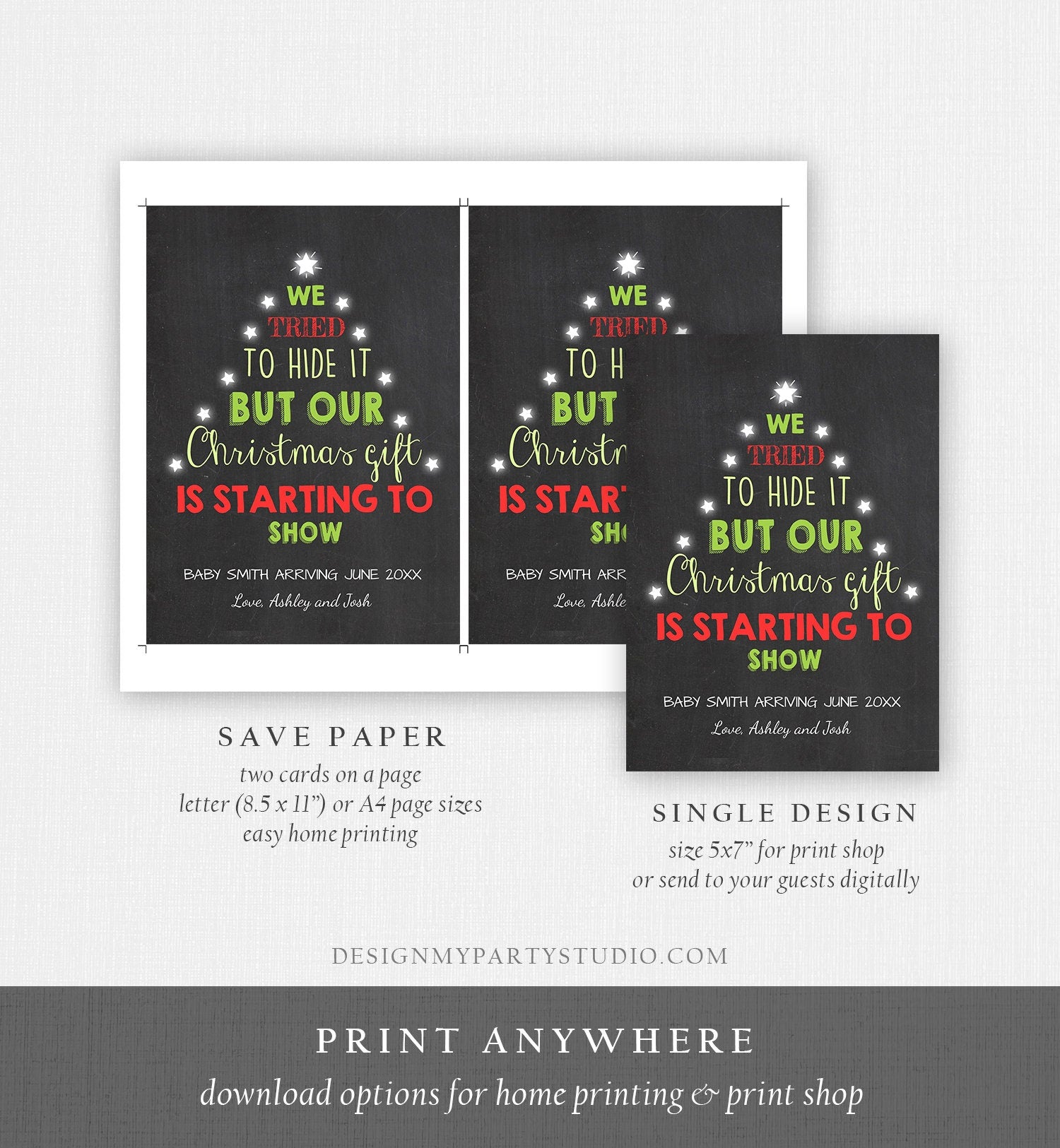 Editable Christmas Pregnancy Announcement Merry Christmas Pregnancy Reveal Tree Grandparents Download Printable Card Template Corjl