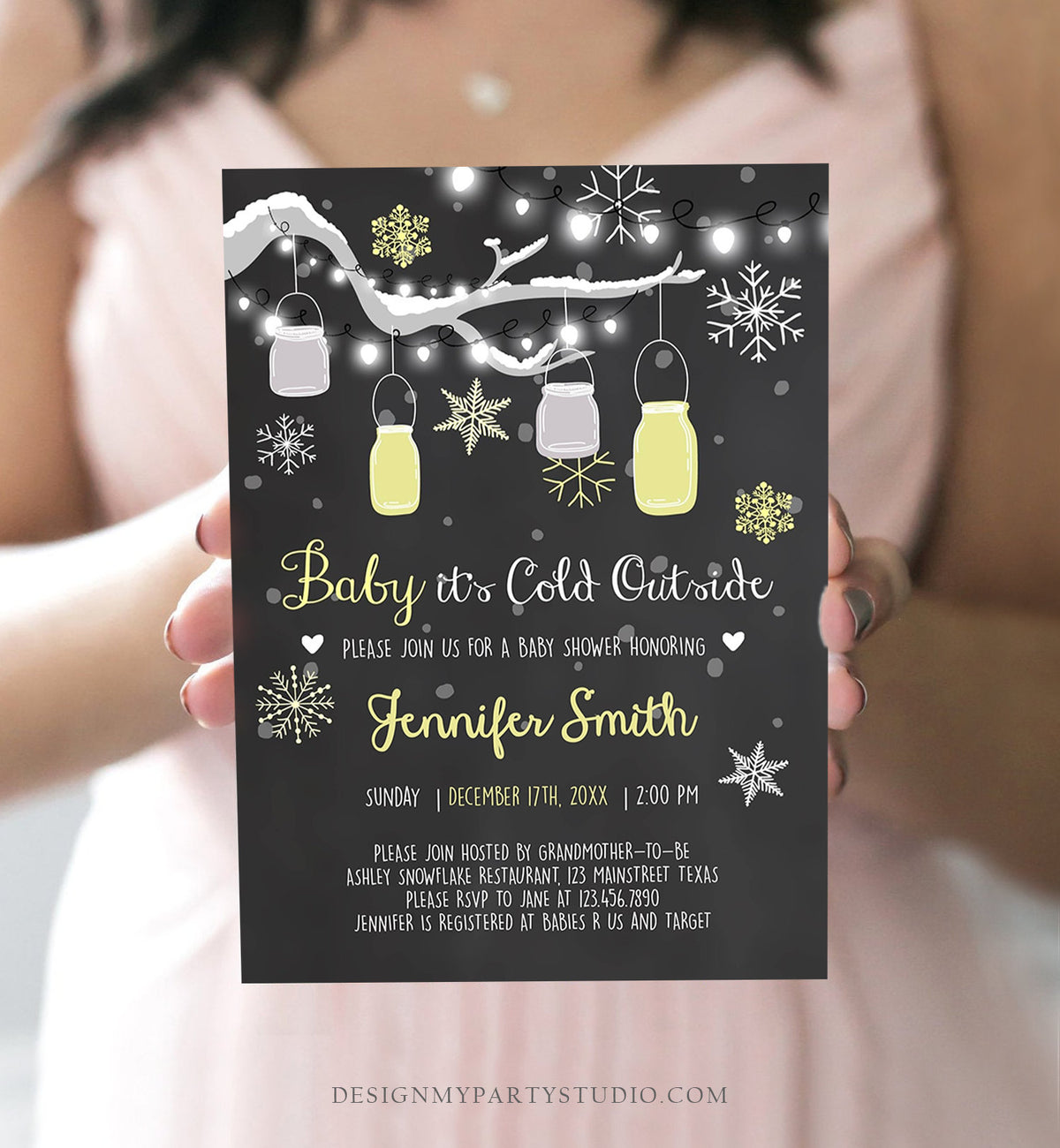 Editable Baby Its Cold Outside Baby Shower Invitation Mint Winter Snow Gender Neutral Invite Template Instant Download Digital Corjl 0012