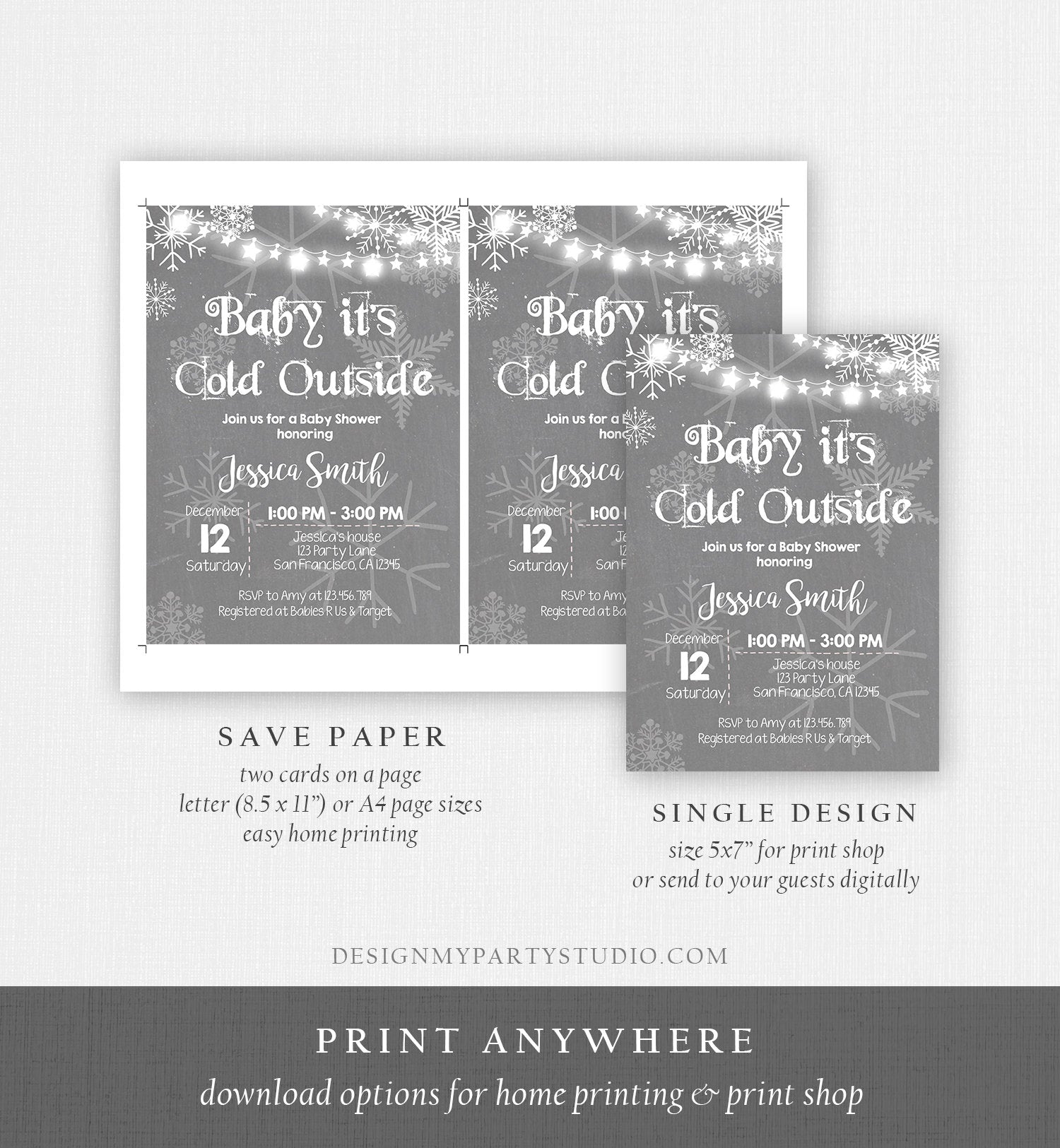 Editable Baby Its Cold Outside Baby Shower Invitation Winter Gender Neutral Snow Rustic Invite Template Instant Download Digital Corjl 0027