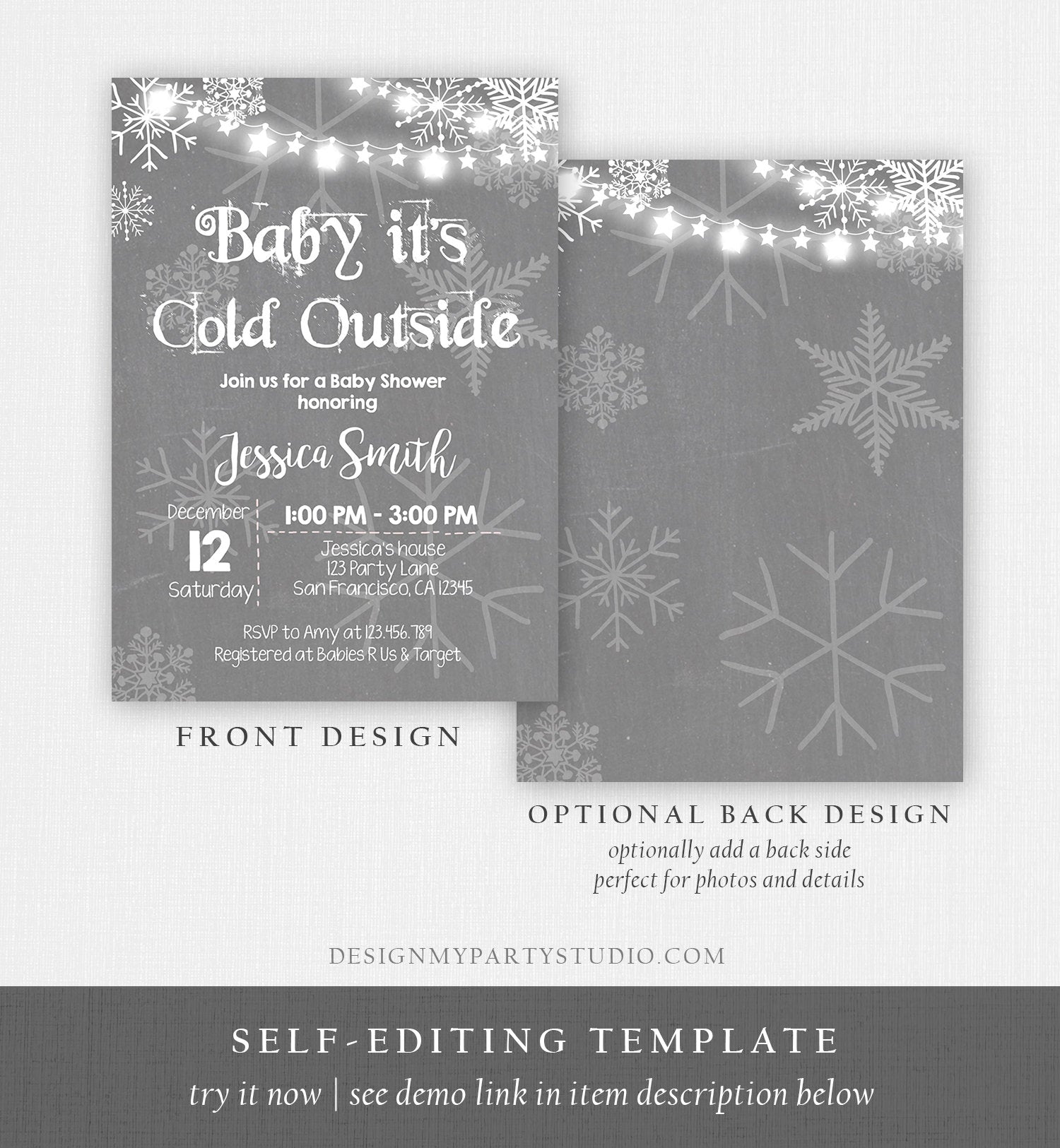 Editable Baby Its Cold Outside Baby Shower Invitation Winter Gender Neutral Snow Rustic Invite Template Instant Download Digital Corjl 0027