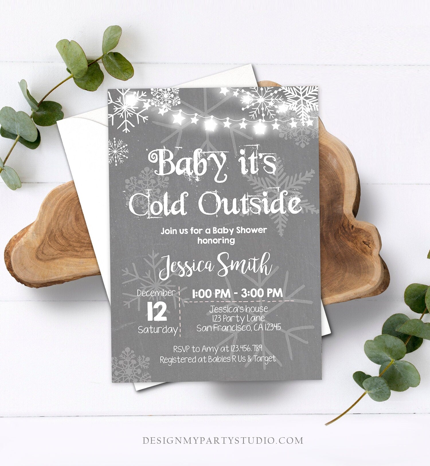 Editable Baby Its Cold Outside Baby Shower Invitation Winter Gender Neutral Snow Rustic Invite Template Instant Download Digital Corjl 0027