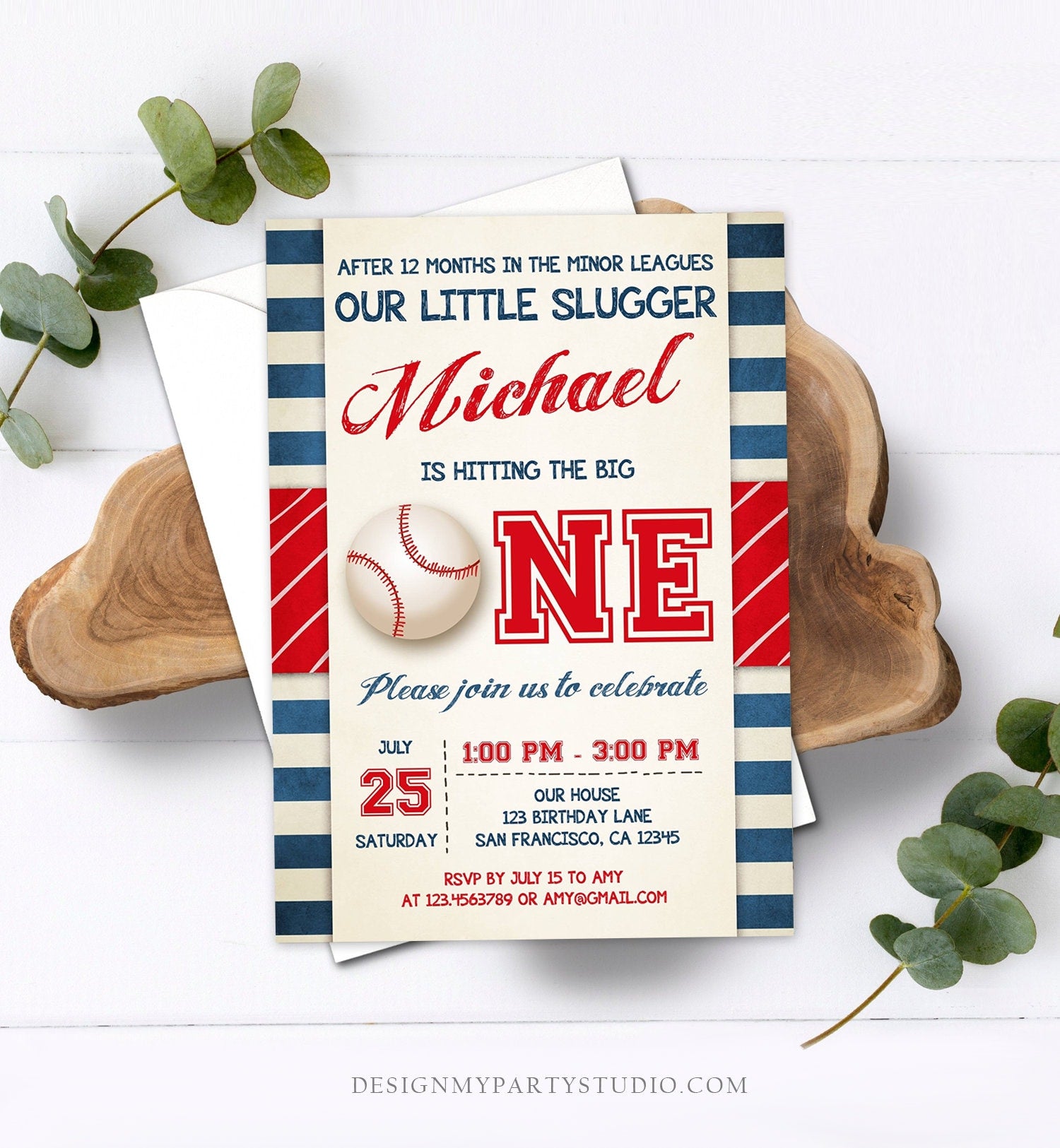 Editable Baseball First Birthday Invitation Boy Little Slugger Rookie of The Year Download Printable Invitation Template Digital Corjl 0069