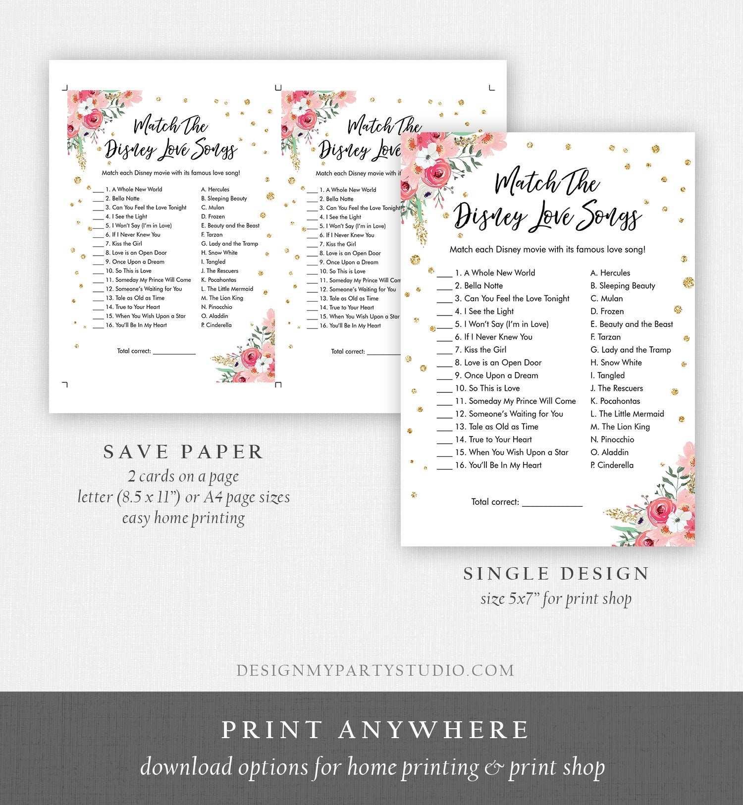 Editable Disney Love Quotes Bridal Shower Game Match Disney Love Songs Wedding Shower Activity Bachelorette Corjl Printable 0030 0318