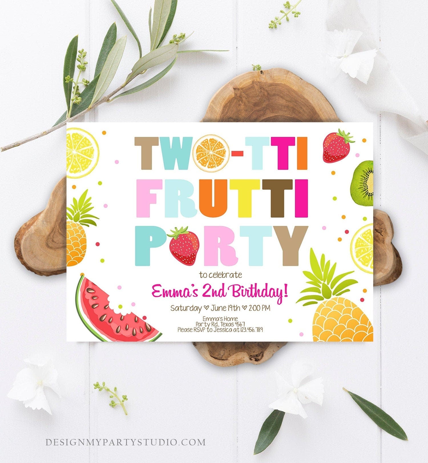 Editable Two-tti Frutti 2nd Birthday Invitation Twotti Frutti Party Fruit Tropical Summer Download Printable Template Digital Corjl 0127