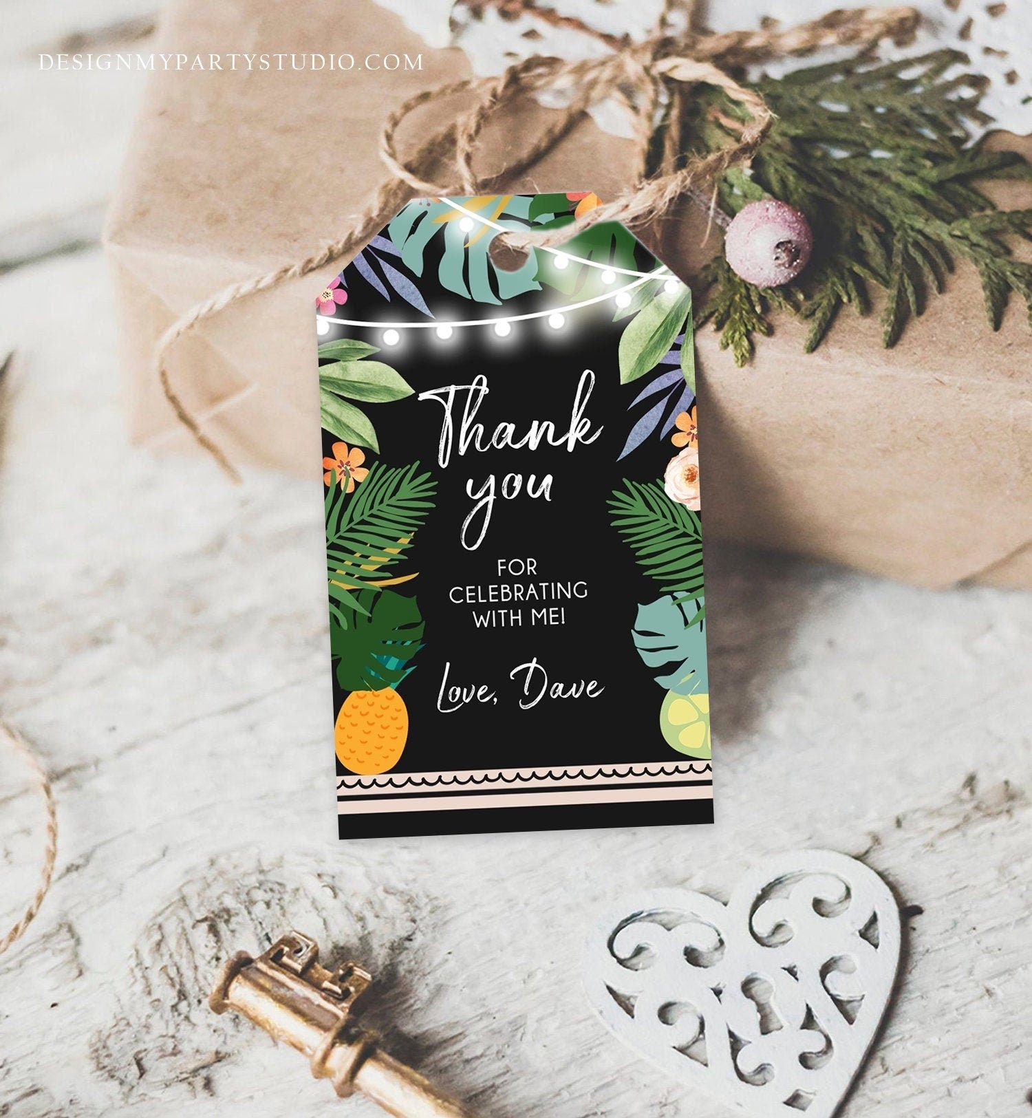 Editable Tropical Thank You Tag Adult Birthday Favor Tags Aloha Gift Tags Hawaiian Favor Tags Shower Tag Template Corjl PRINTABLE 0183