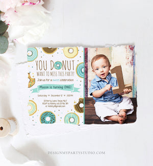 Editable Donut Birthday Invitation You Donut Want To Miss This Boy Blue Sweet Doughnut First Birthday 1st Donut Grow Up Corjl Template 0050