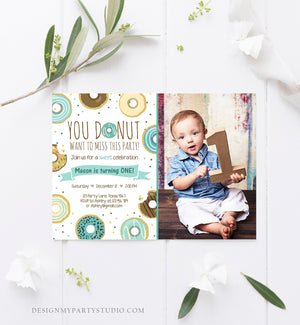 Editable Donut Birthday Invitation You Donut Want To Miss This Boy Blue Sweet Doughnut First Birthday 1st Donut Grow Up Corjl Template 0050