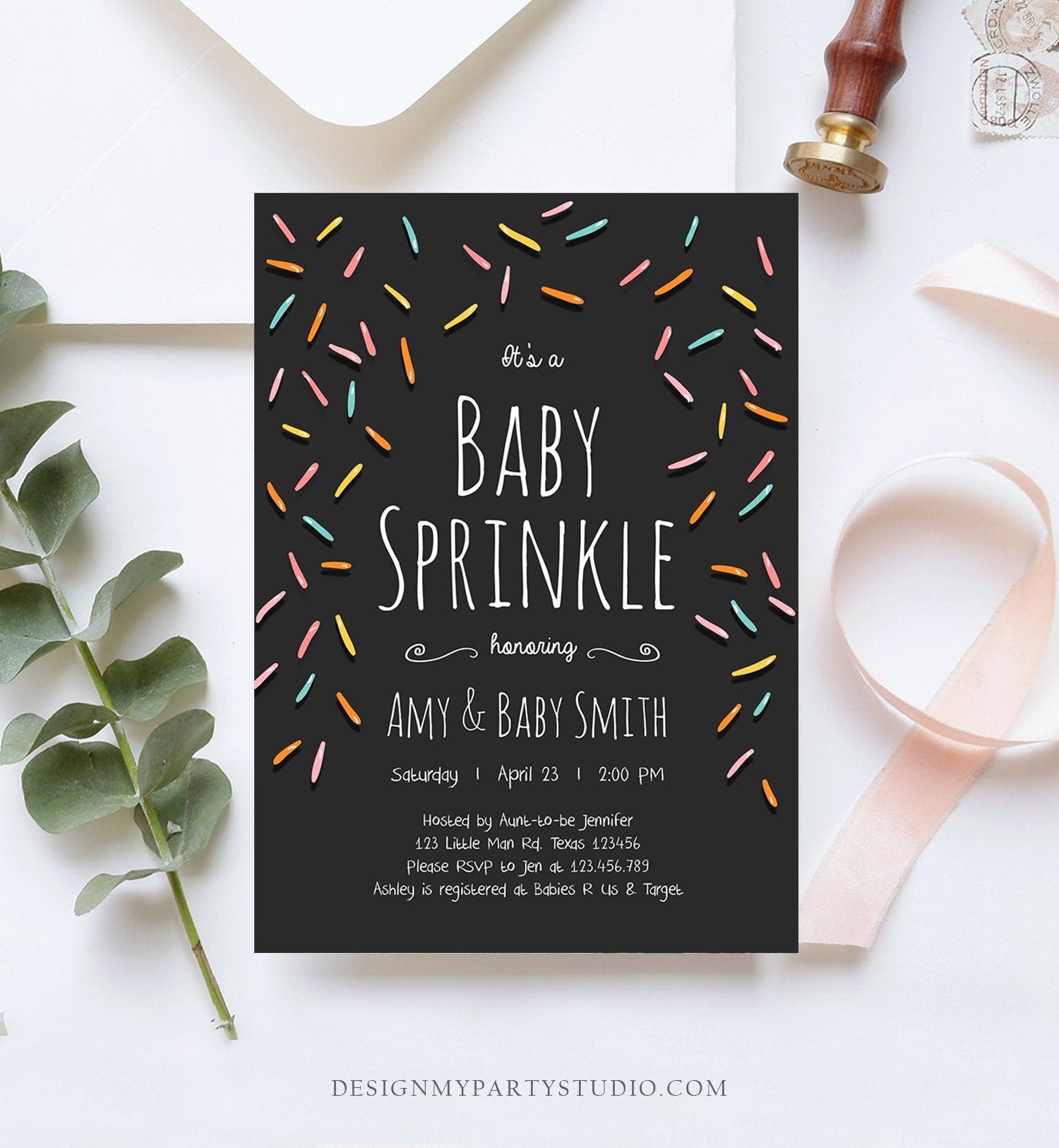 Editable Baby Sprinkle Shower Invitation Baby Shower Coed Shower Gender Neutral Confetti Sprinkles Digital Corjl Template Printable 0216