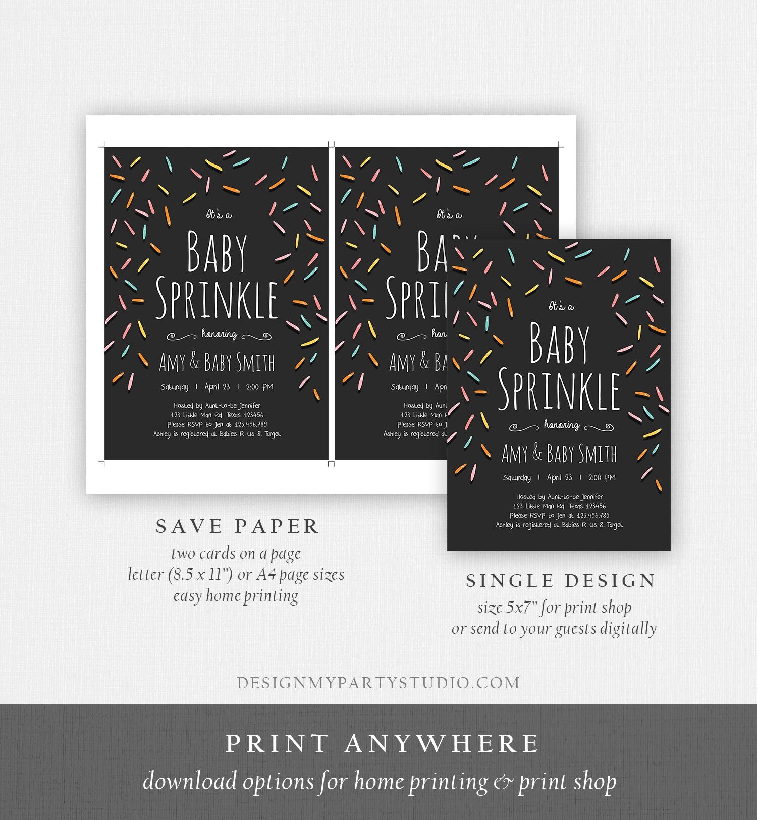 Editable Baby Sprinkle Shower Invitation Baby Shower Coed Shower Gender Neutral Confetti Sprinkles Digital Corjl Template Printable 0216