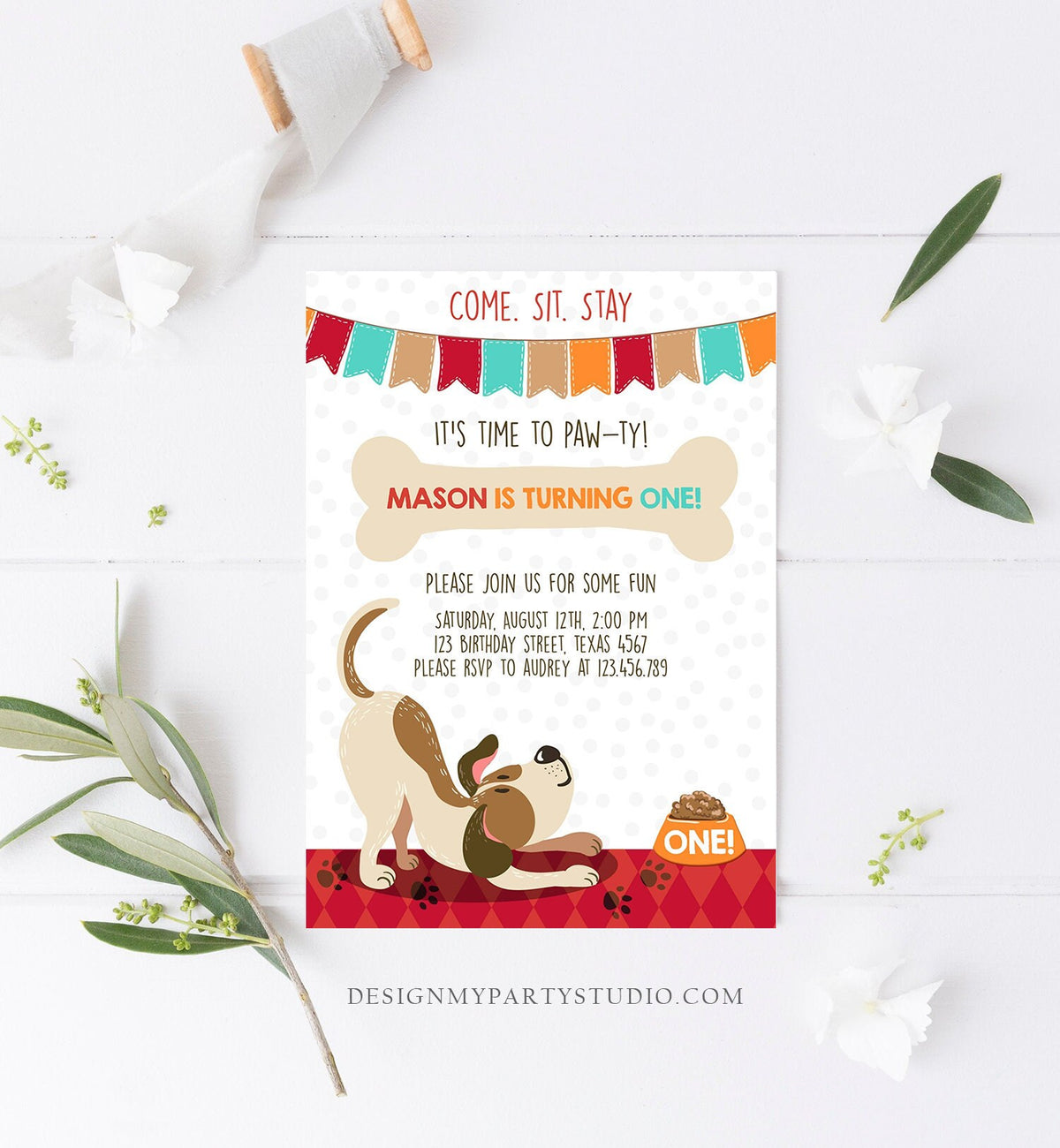 Editable Puppy Dog Birthday Invitation Pawty Boy Birthday Dog Theme Puppy Party Dog Party Download Printable Invitation Template Corjl 0048