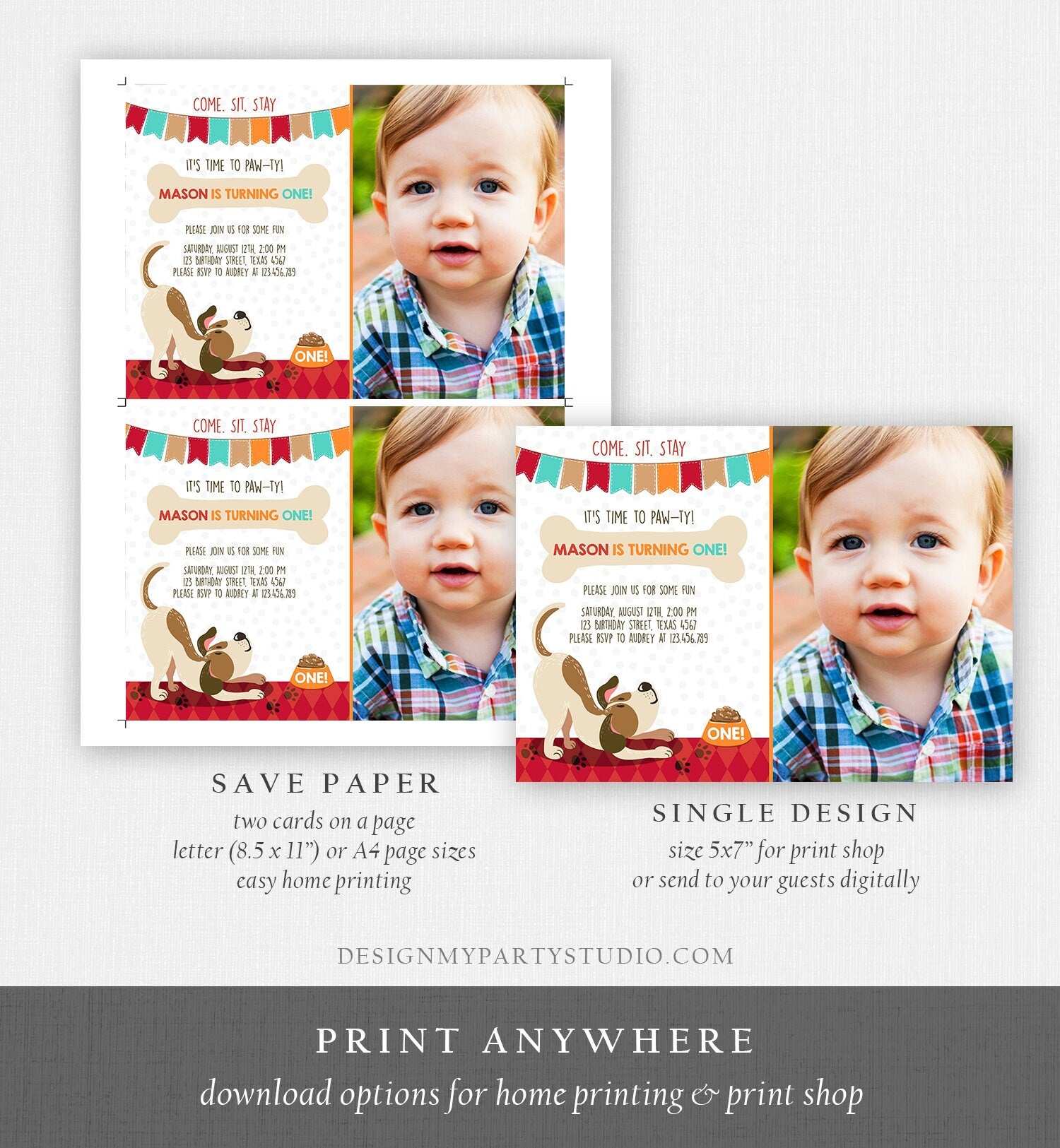 Editable Puppy Dog Birthday Invitation Pawty Boy Birthday Dog Theme Puppy Party Dog Party Download Printable Invitation Template Corjl 0048