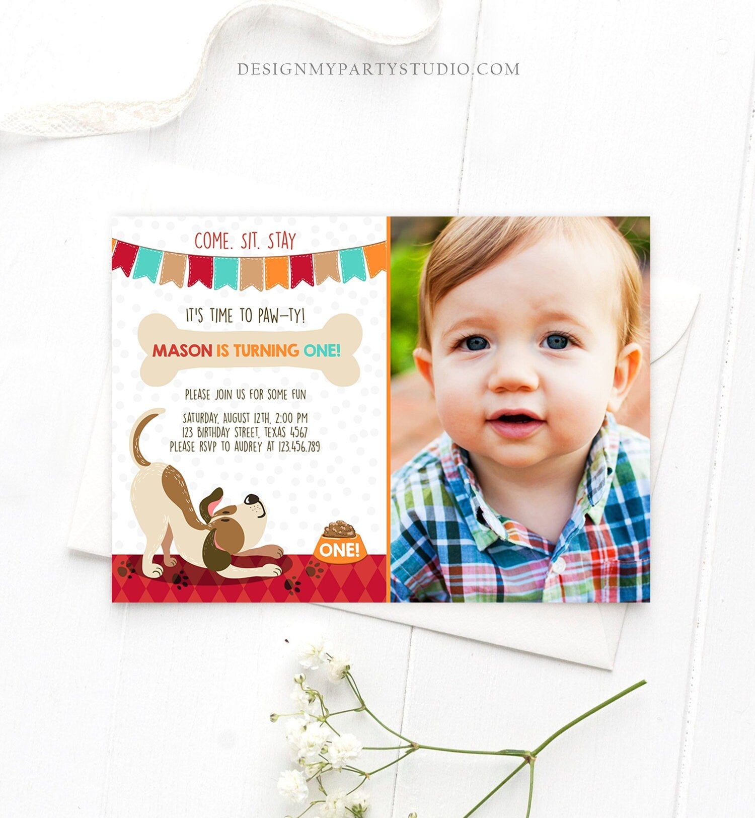 Editable Puppy Dog Birthday Invitation Pawty Boy Birthday Dog Theme Puppy Party Dog Party Download Printable Invitation Template Corjl 0048