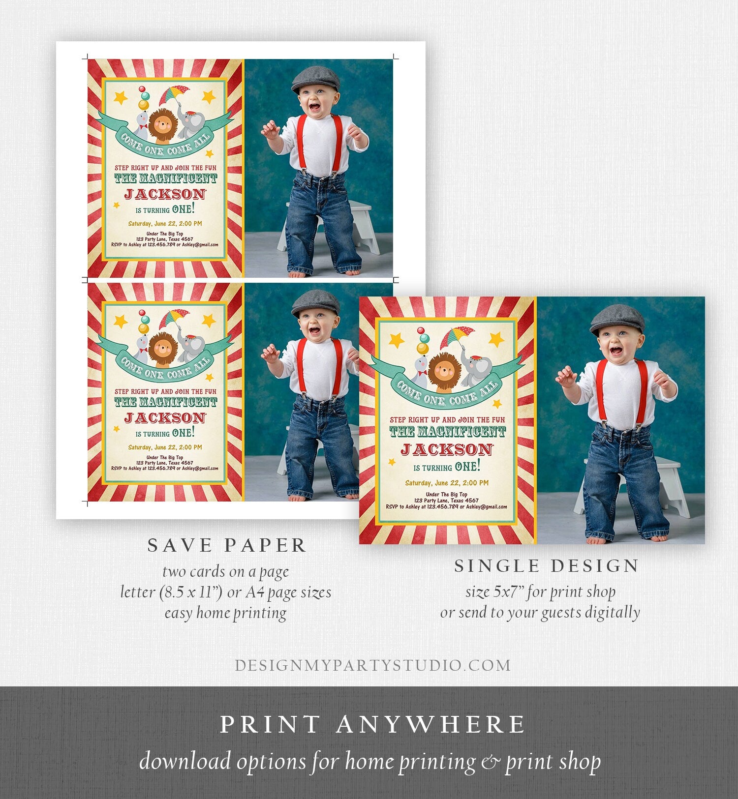 Editable Carnival Invitation Circus Birthday Invitation Carnival Invite Big Top Birthday Boy Vintage Printable Template Digital Corjl 0013