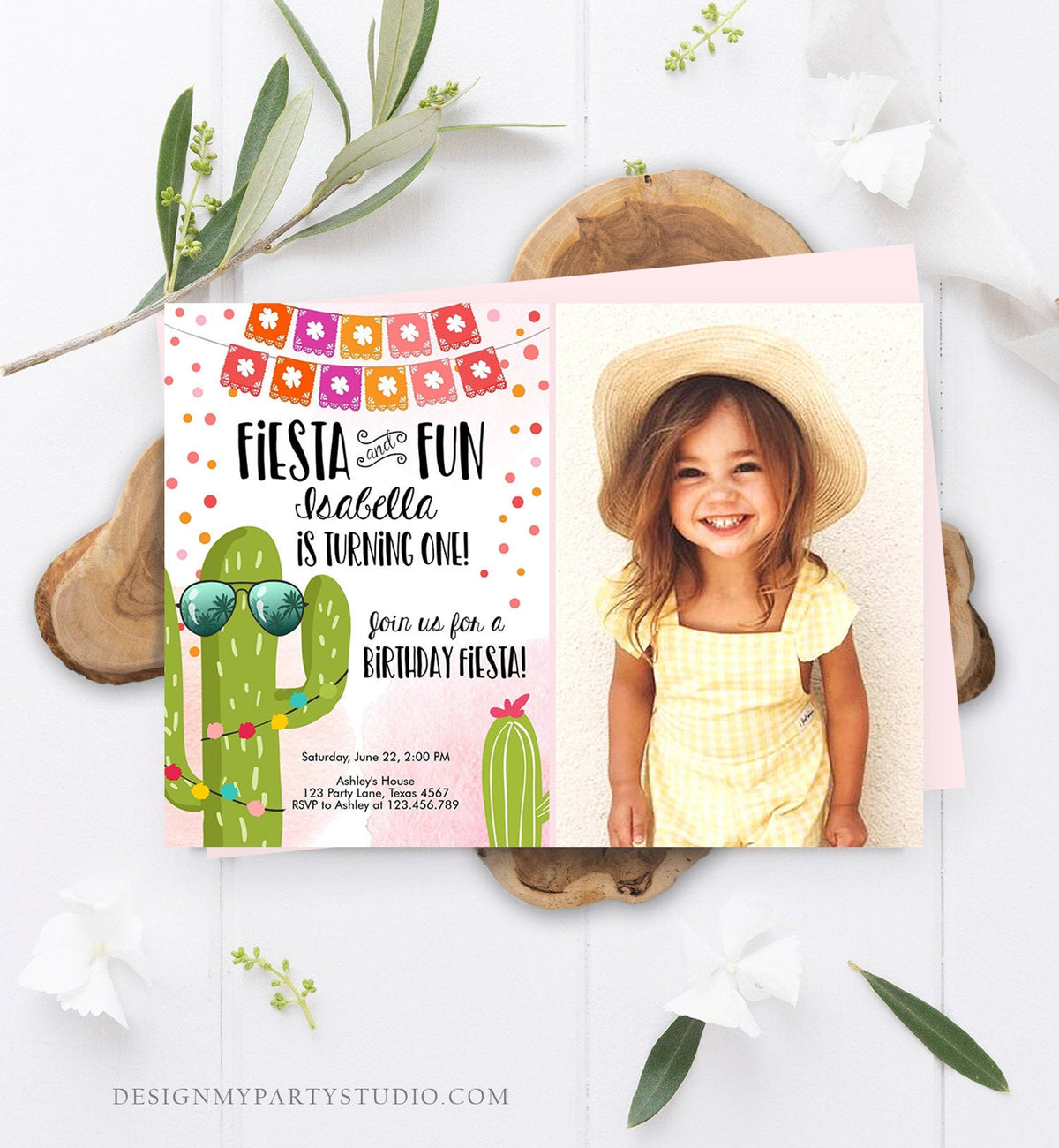 Editable Fiesta and Fun Birthday Invitation First Fiesta Cactus Pink Girl ANY AGE Instant Download Printable Invitation Template Corjl 0135