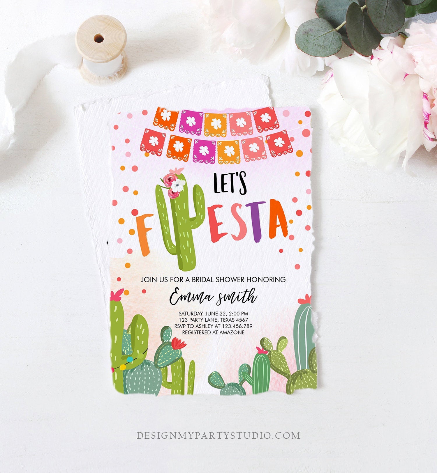 Editable Fiesta Bridal Shower Invitation Let's Fiesta Mexican Cactus Pink Couples Shower Wedding Invite Template Download Digital Corjl 0135