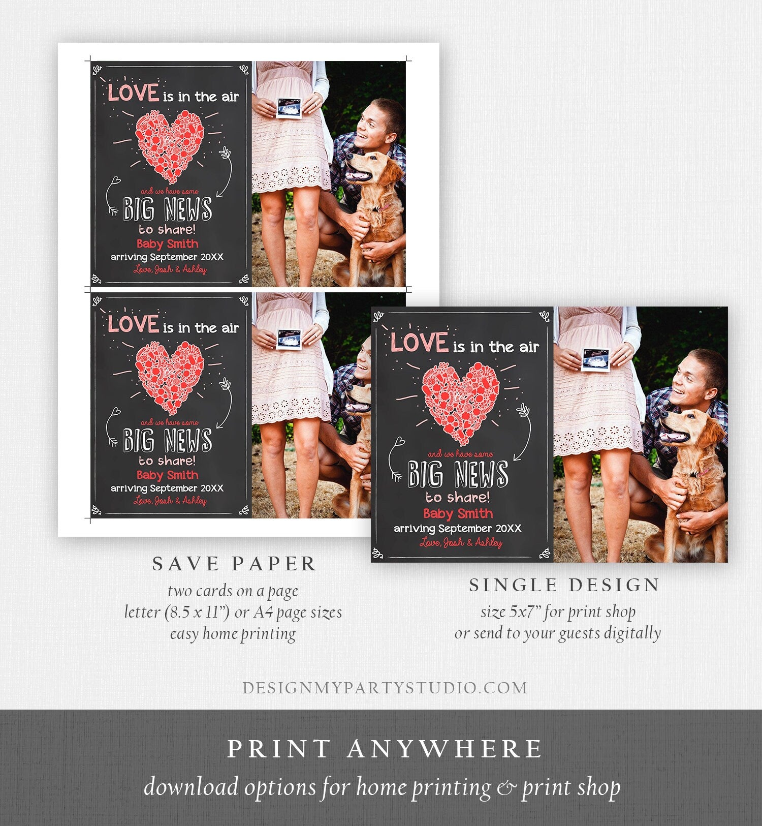 Editable Valentine Pregnancy Announcement Grandparents Pregnancy Reveal Card Love is in The Air Download Printable Template Corjl 0297