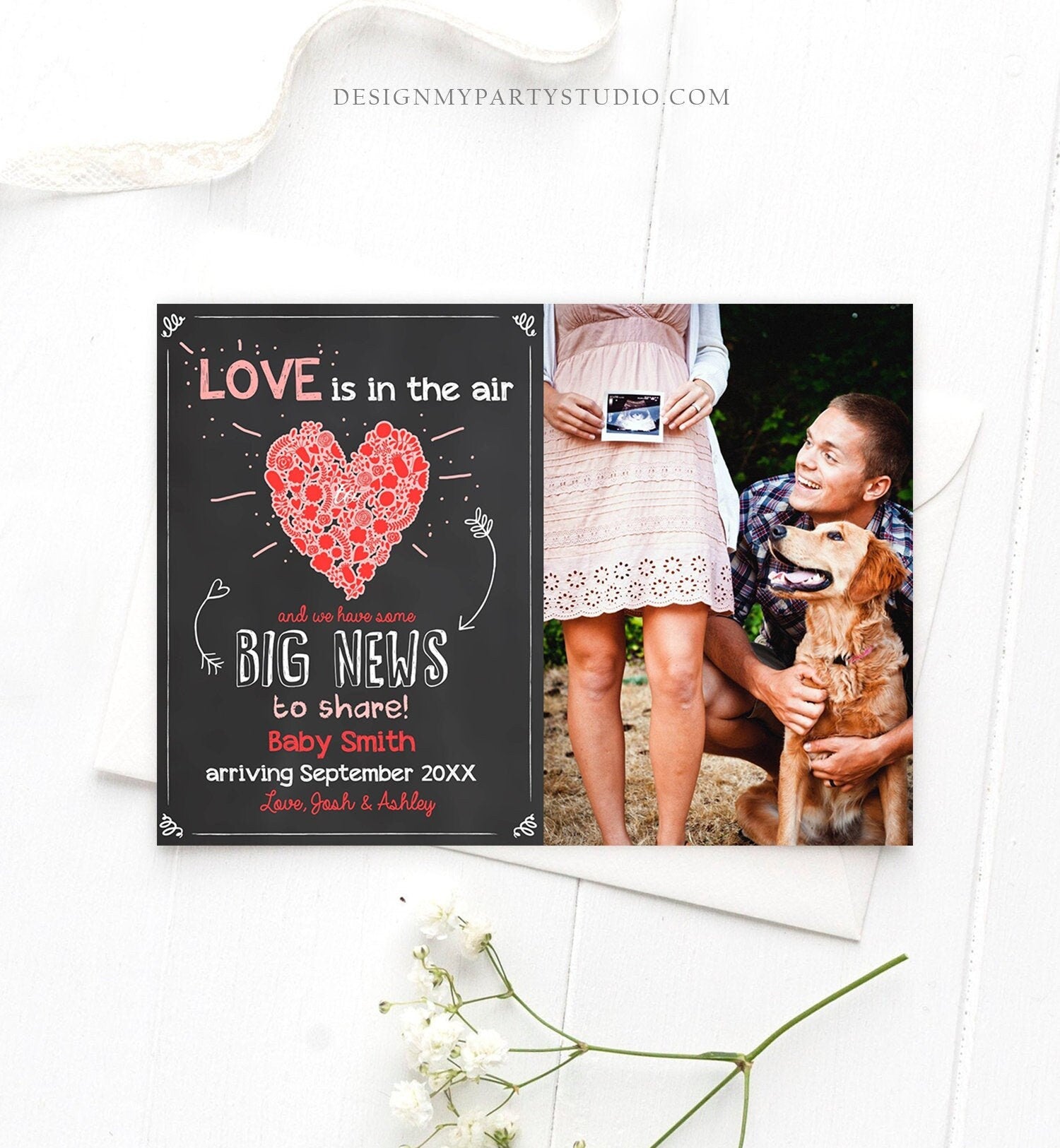 Editable Valentine Pregnancy Announcement Grandparents Pregnancy Reveal Card Love is in The Air Download Printable Template Corjl 0297