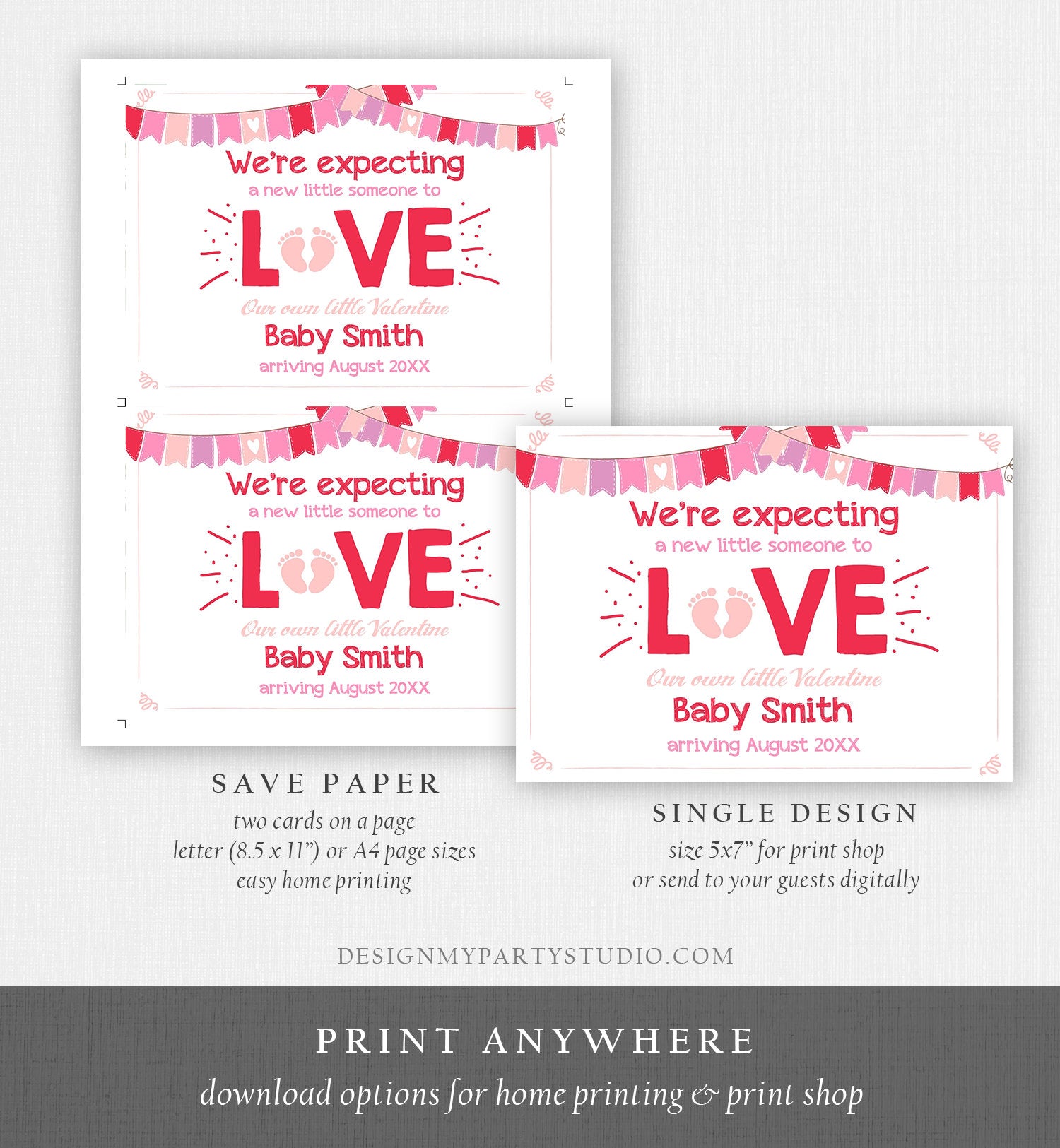 Editable Valentine Pregnancy Announcement Grandparents Pregnancy Reveal Card Love Were Expecting Pink Download Printable Template Corjl 0298