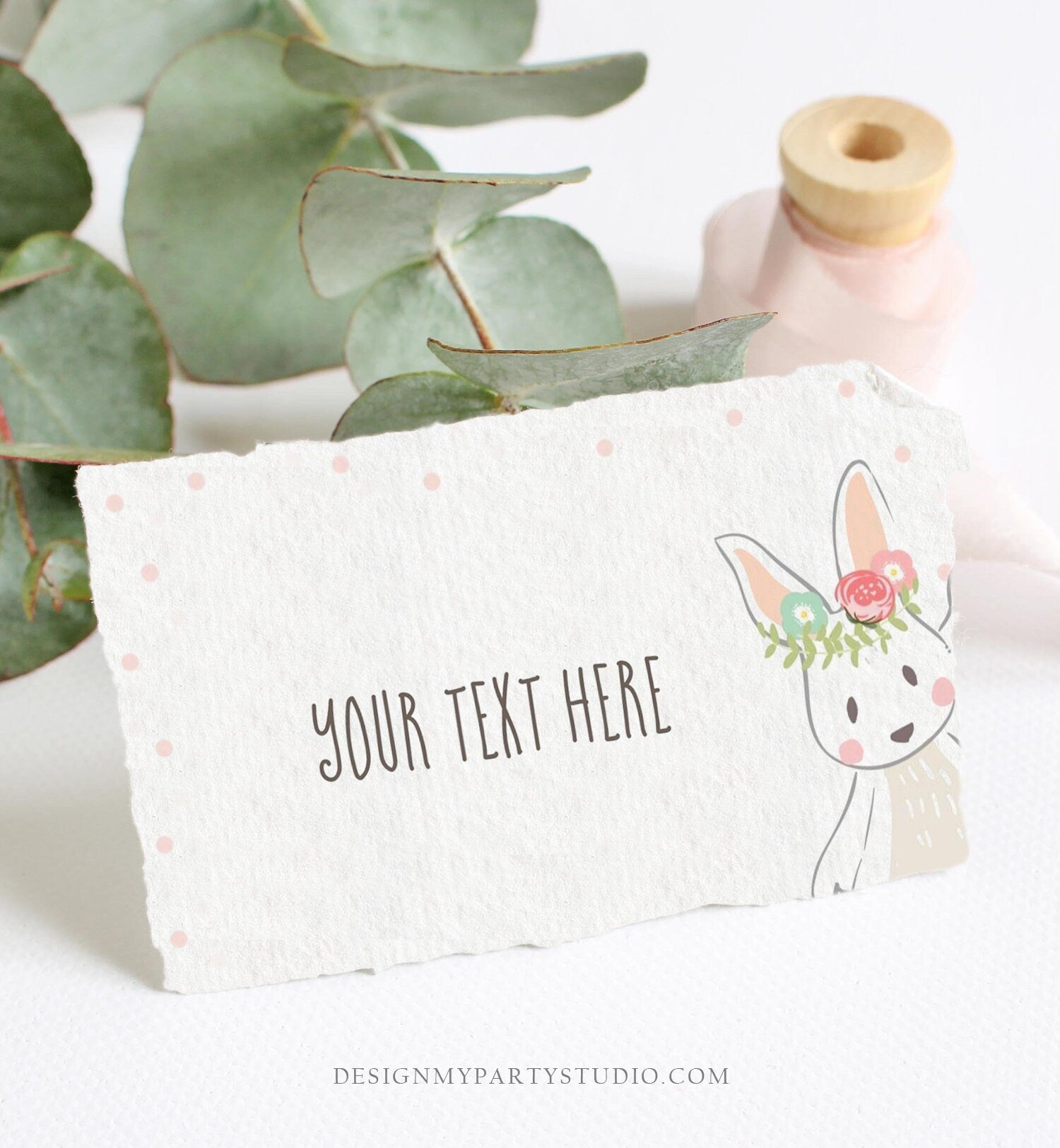 Editable Bunny Food Labels Some Bunny Place Card Tent Card Escort Card Baby Shower Girl Pink Spring Easter Floral Template Corjl 0117