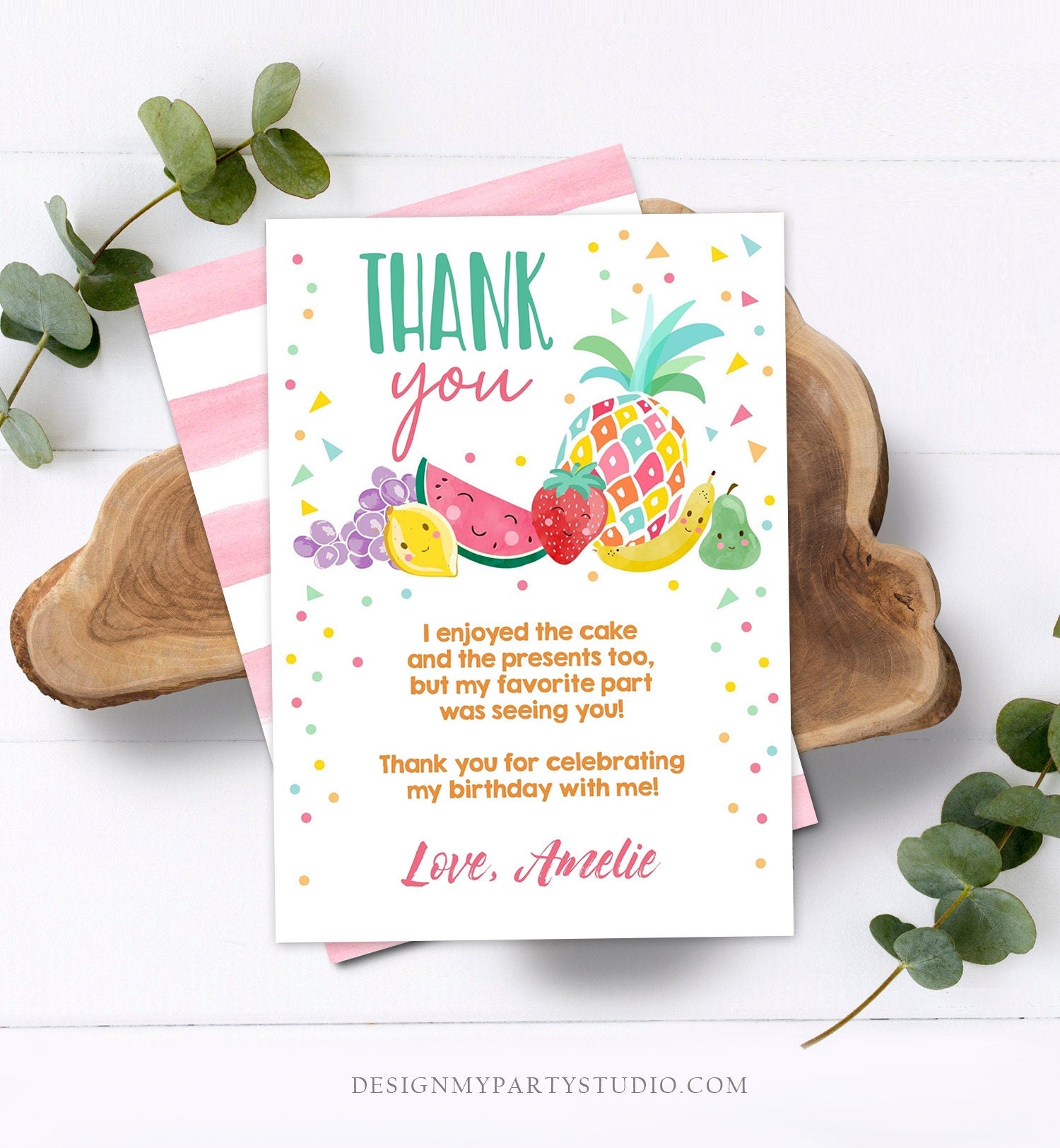 Editable Twotti Frutti Thank You Card Fruit Birthday Tutti Frutty Birthday Girl Summer Fruit Download Printable Template Digital Corjl 0139