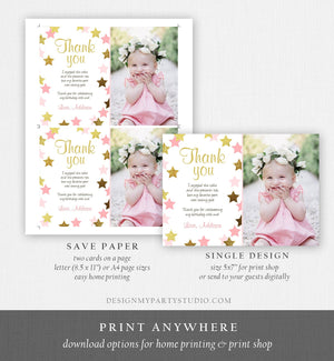 Editable Thank You Card Stars Thank you Note Twinkle Little Star Birthday Girl Pink and Gold Download Printable Template Corjl Digital 0082