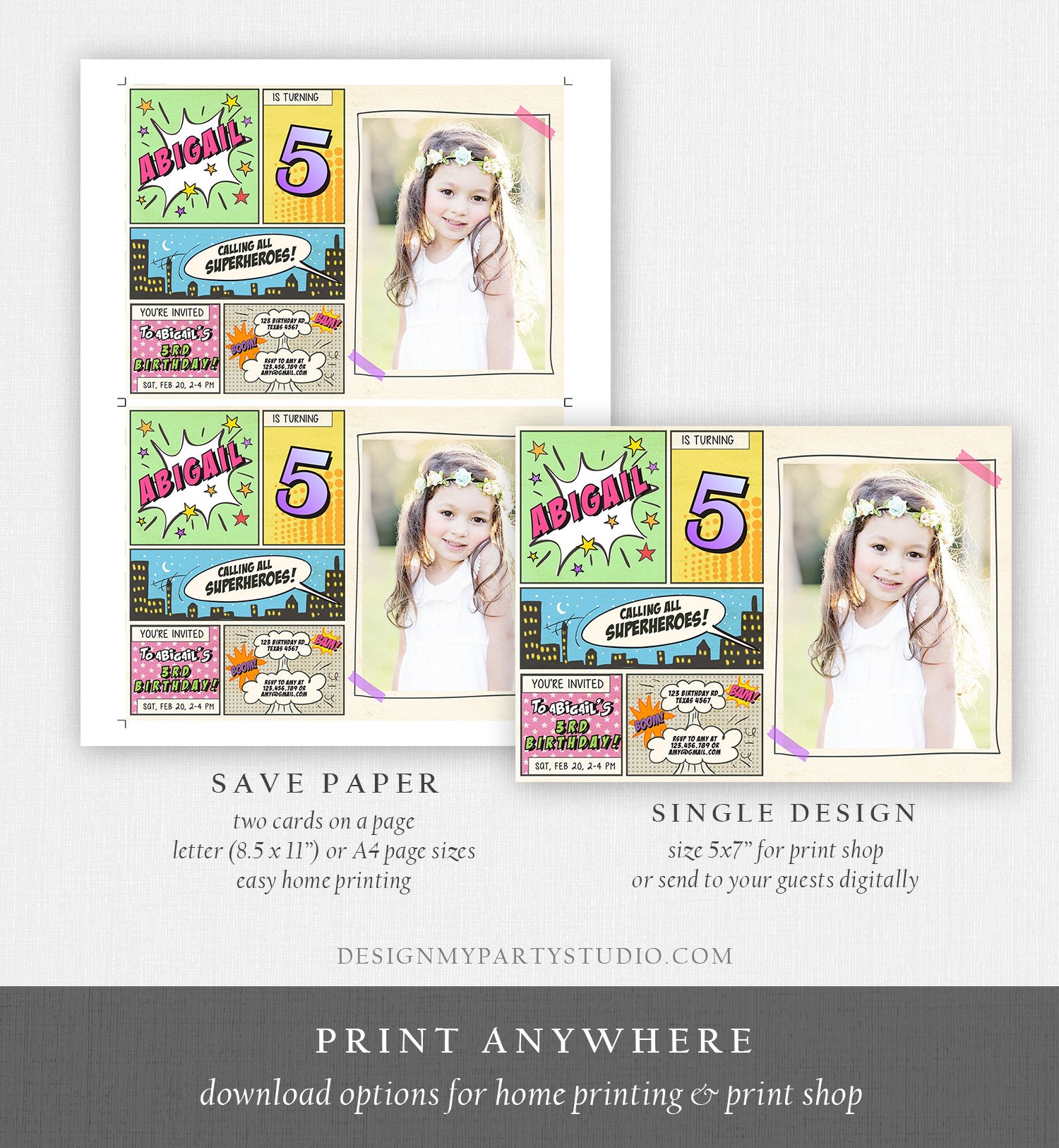 Editable Superheroes Birthday Invitation Superhero Birthday Invite Girl Comic Book Hero Calling All Download Printable Corjl Template 0300