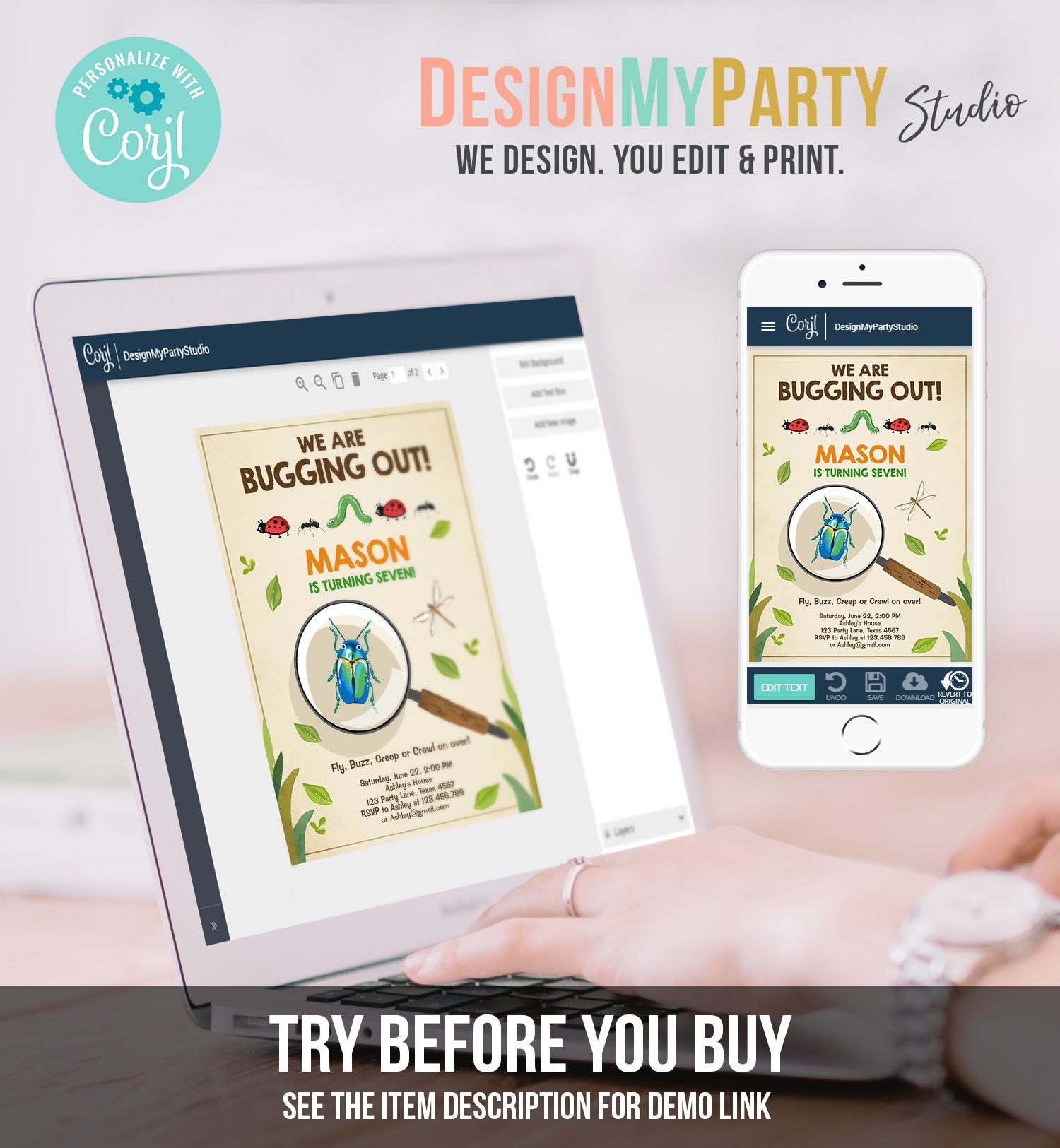 Editable Bug Birthday Invitation Insect Party We Are Bugging Out bug Hunt Bugs Boy Printable Invitation Template Digital Corjl 0090