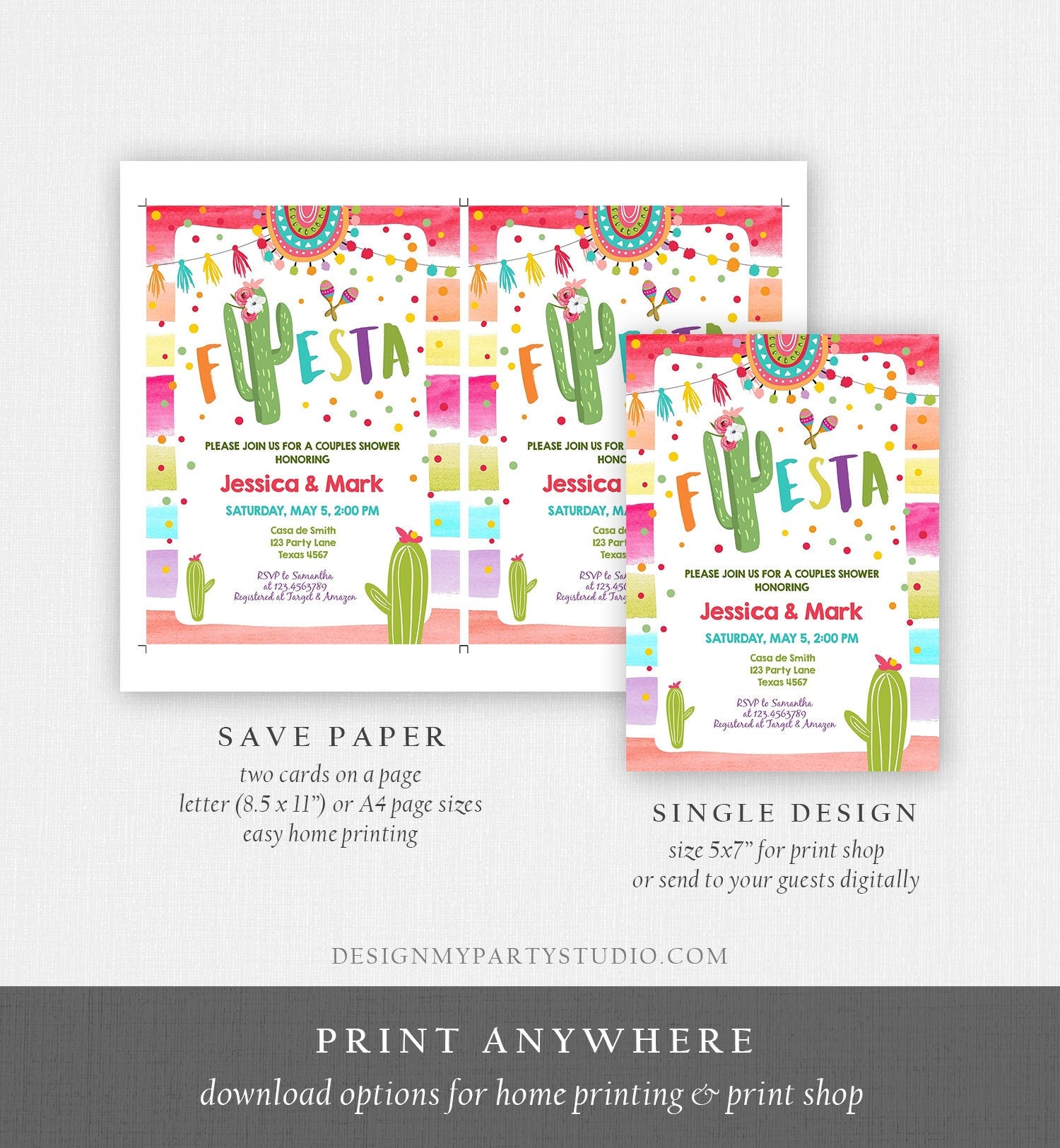 Editable Fiesta Bridal Shower Invitation Cactus Mexican Fiesta Couples Coed Shower Taco Bout Love a Wedding Corjl Template Printable 0134