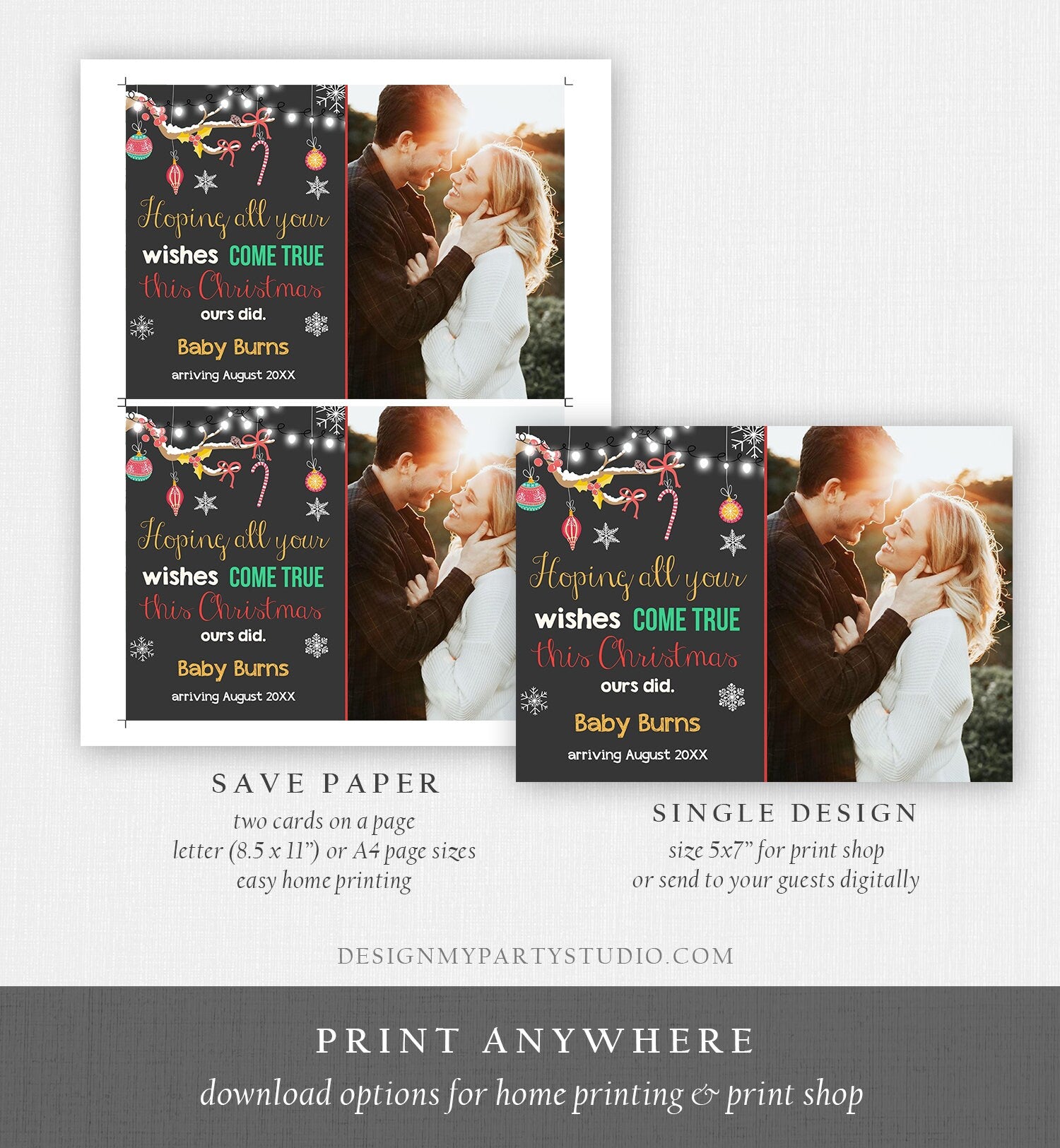 Editable Christmas Pregnancy Announcement Merry Christmas Baby Announcement Grandparents Parents Download Printable Card Template Corjl