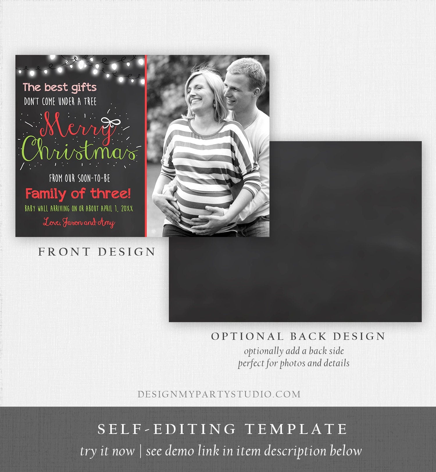 Editable Christmas Pregnancy Announcement Pregnancy Reveal Grandparents Baby Announcement Download Printable Invitation Template Corjl