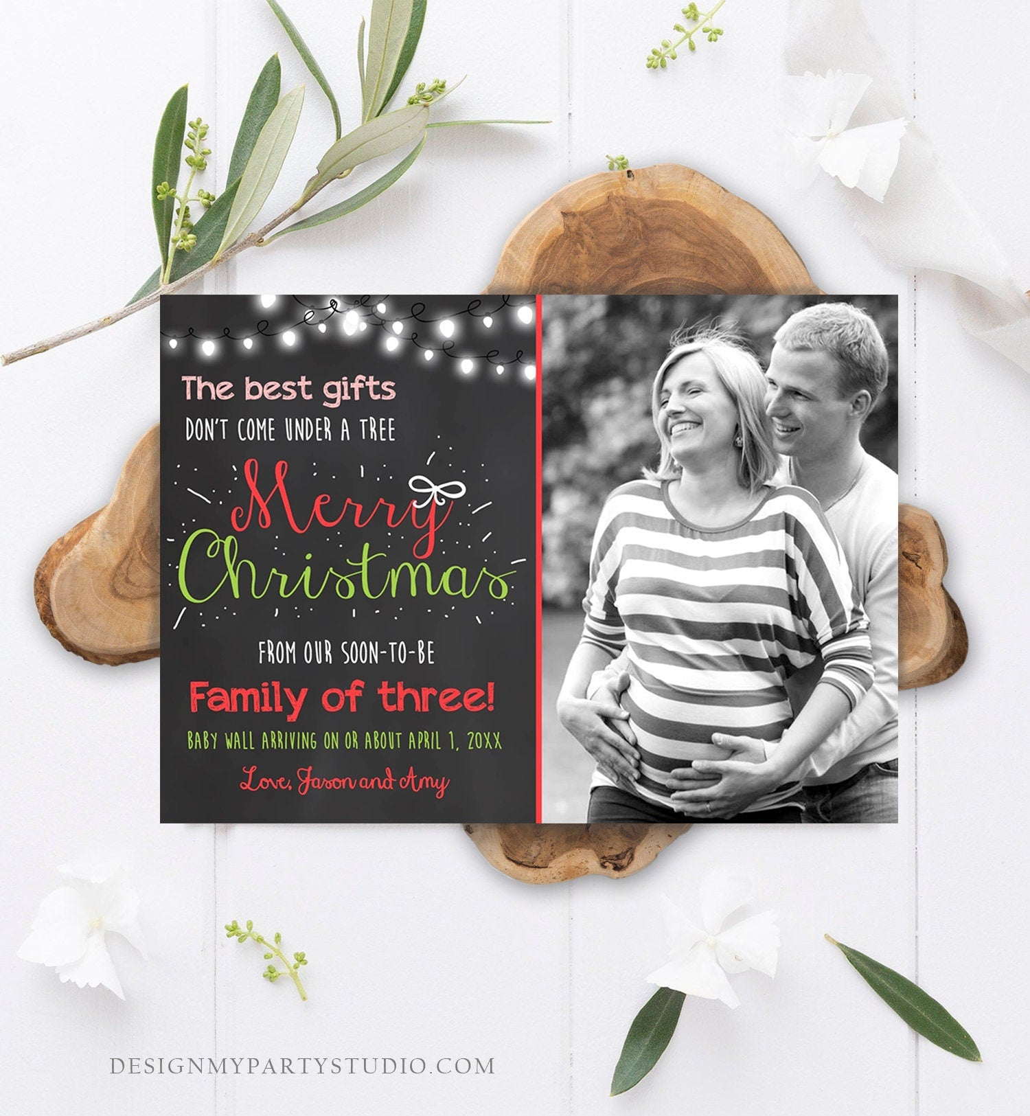 Editable Christmas Pregnancy Announcement Pregnancy Reveal Grandparents Baby Announcement Download Printable Invitation Template Corjl