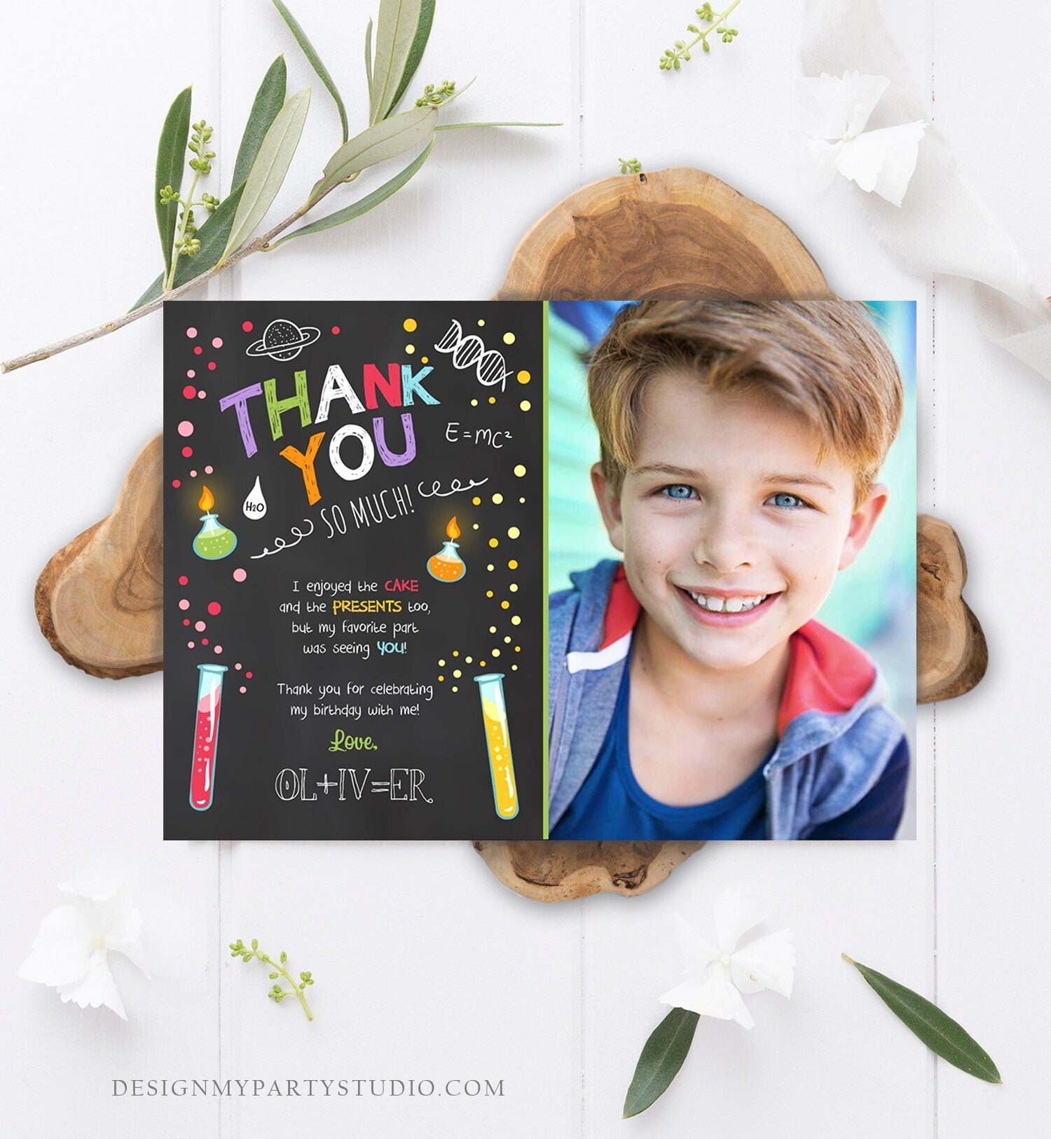 Editable Science Experiment Thank You Card Birthday Boy Party Mad Scientist Lab Slime Party Professor Download Corjl Template Printable 0094