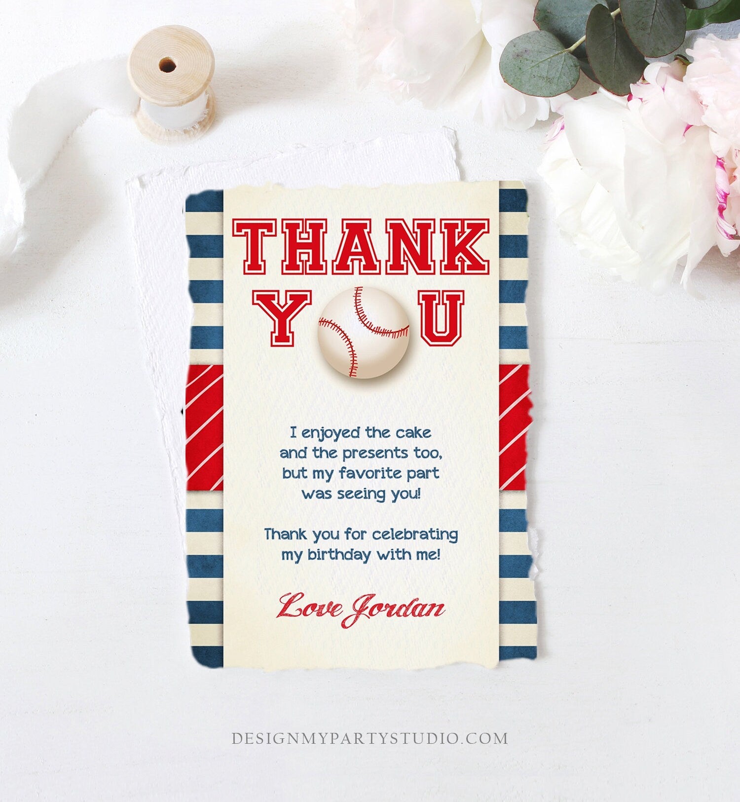 Editable Baseball Thank You Card Birthday Boy Little Slugger Rookie of The Year First 1st Batter Up Download Template Digital Corjl 0069