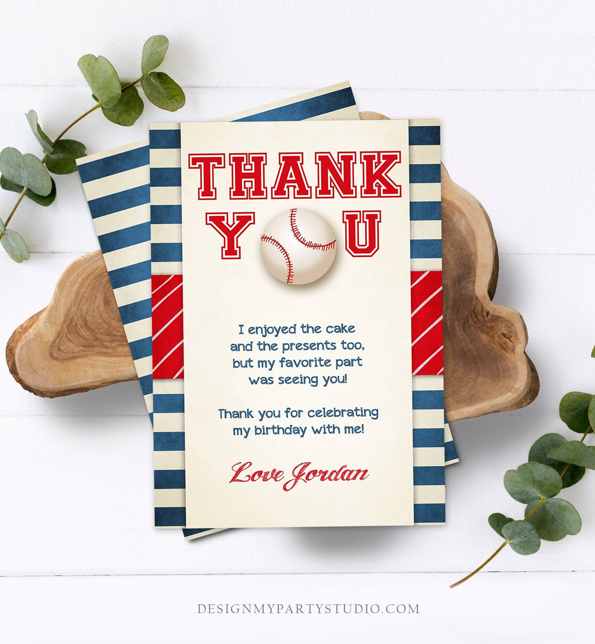 Editable Baseball Thank You Card Birthday Boy Little Slugger Rookie of The Year First 1st Batter Up Download Template Digital Corjl 0069